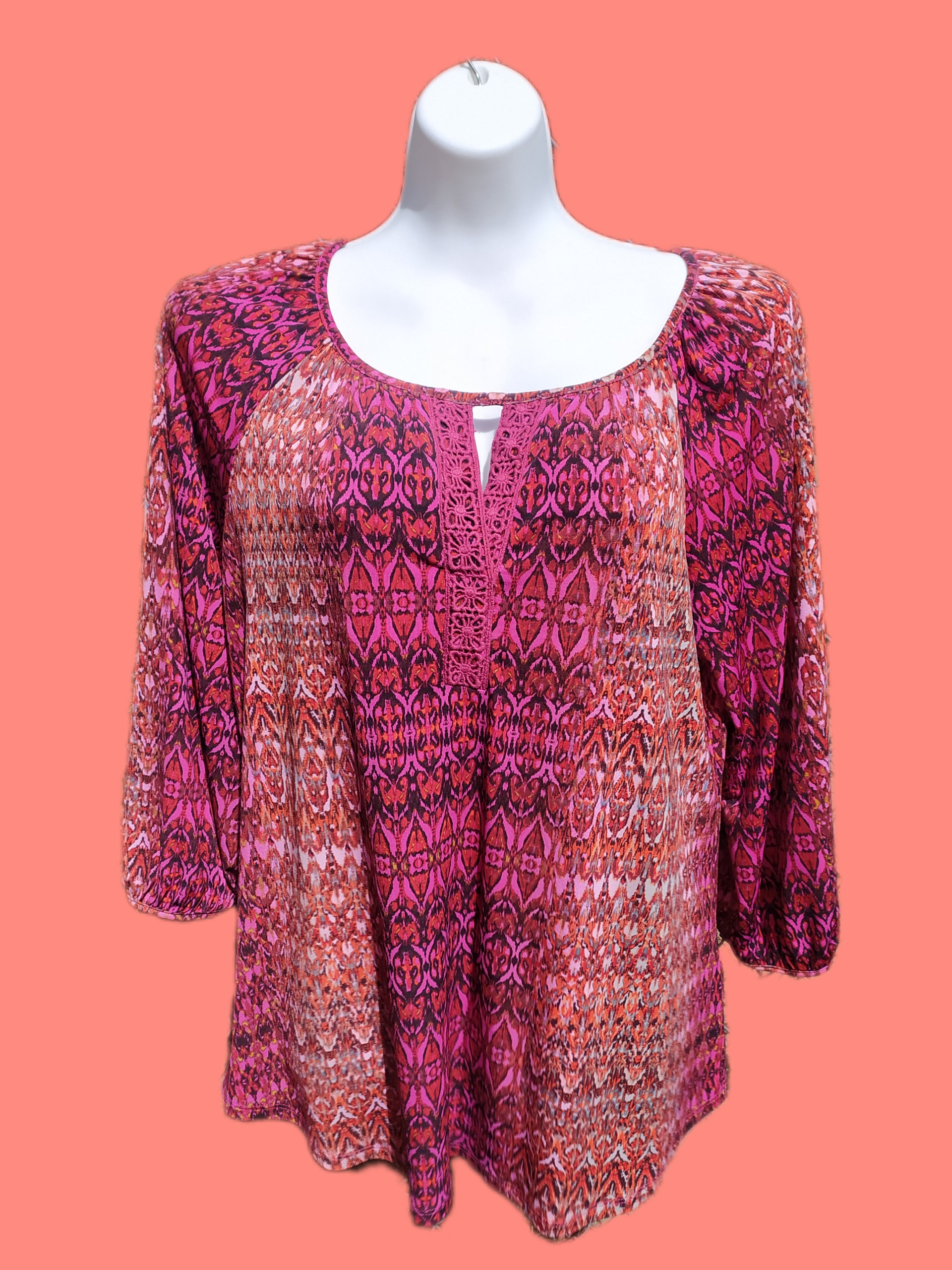 Abstract Pink Print Blouse - L