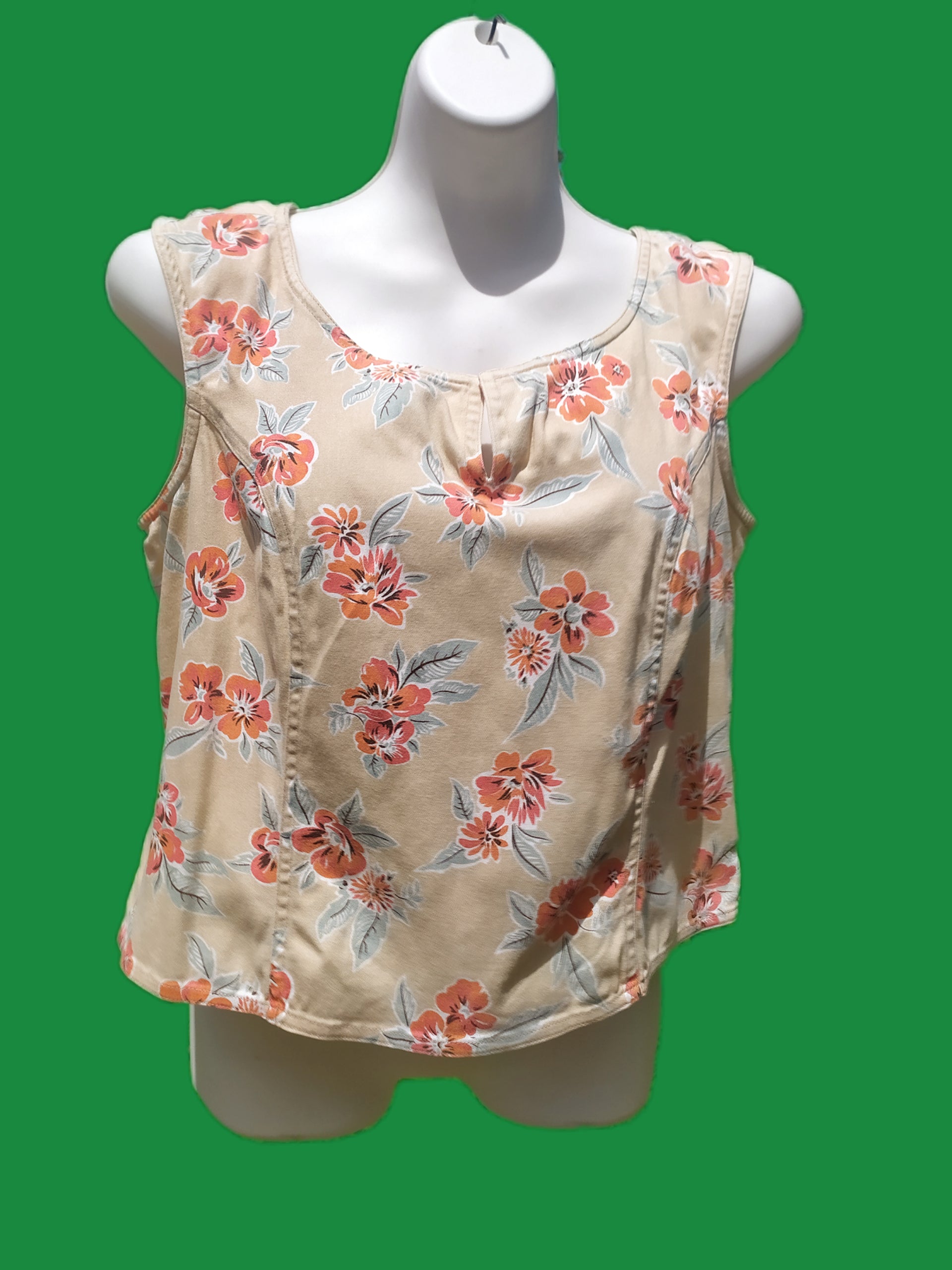 Vintage Cotton Blend Denim Floral Tank Top - L