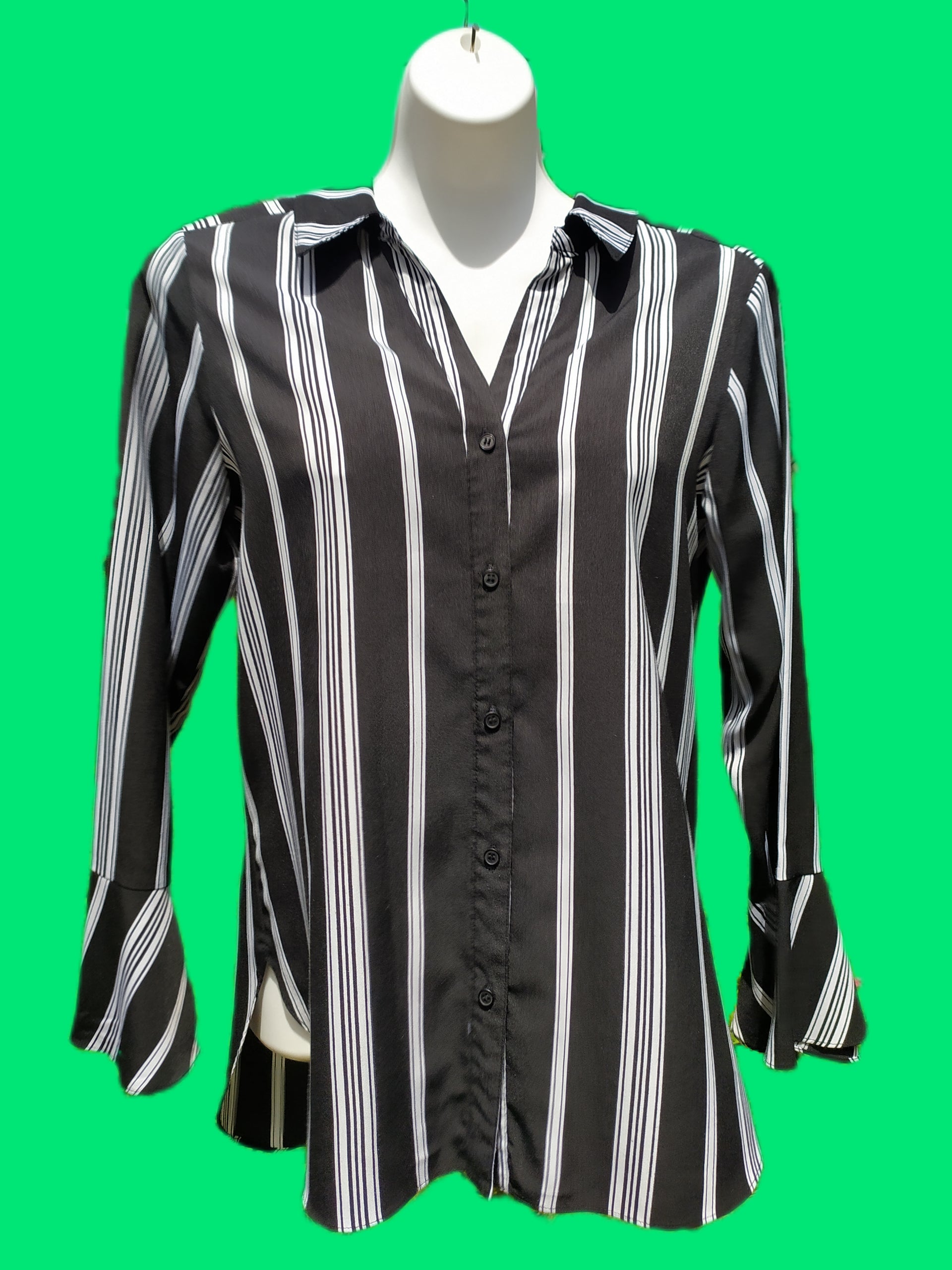 B&W Stripe Button-down with Trumpet Sleeve - S/M