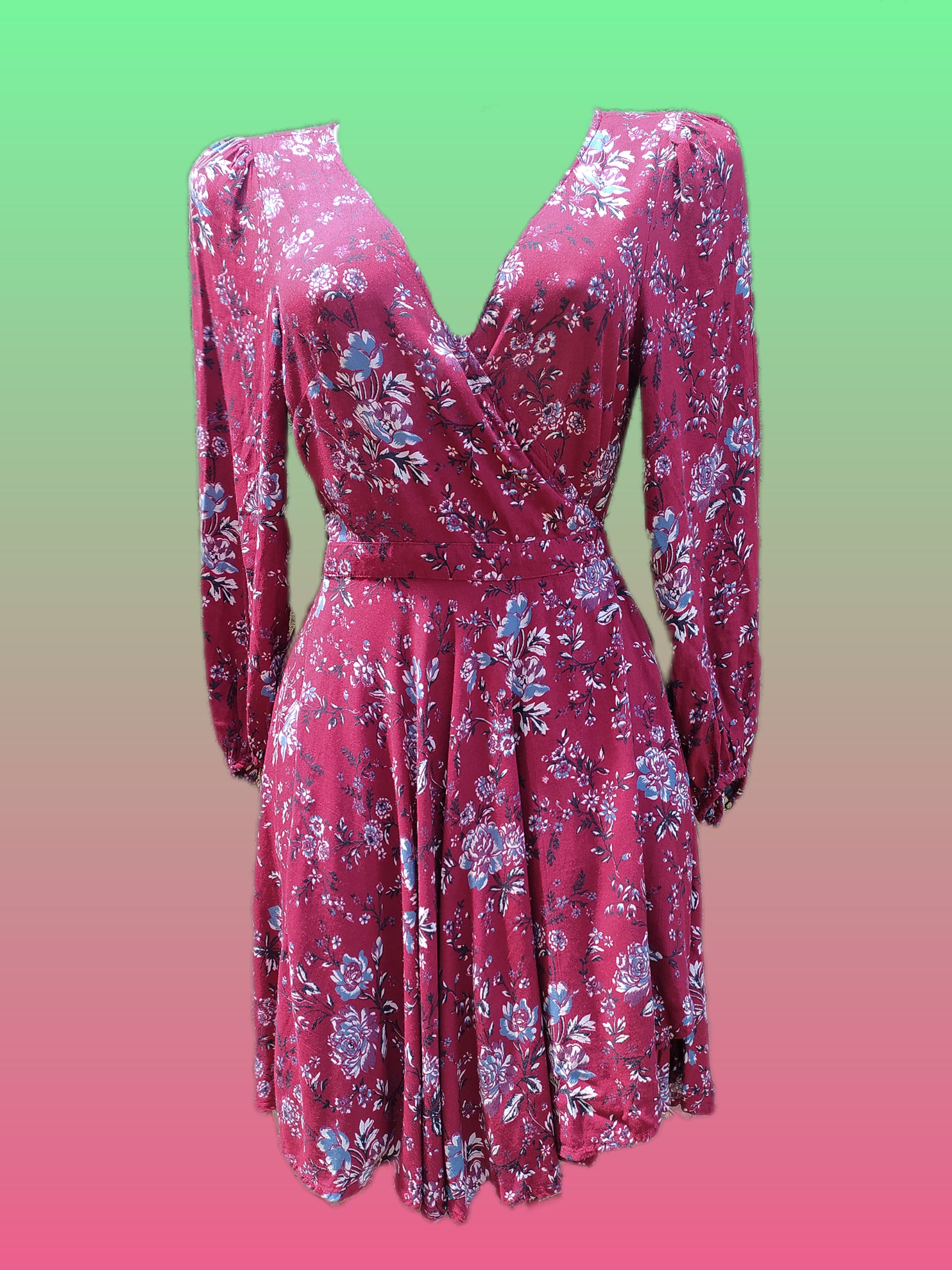 Burgundy Floral Slash Dress - XS/S