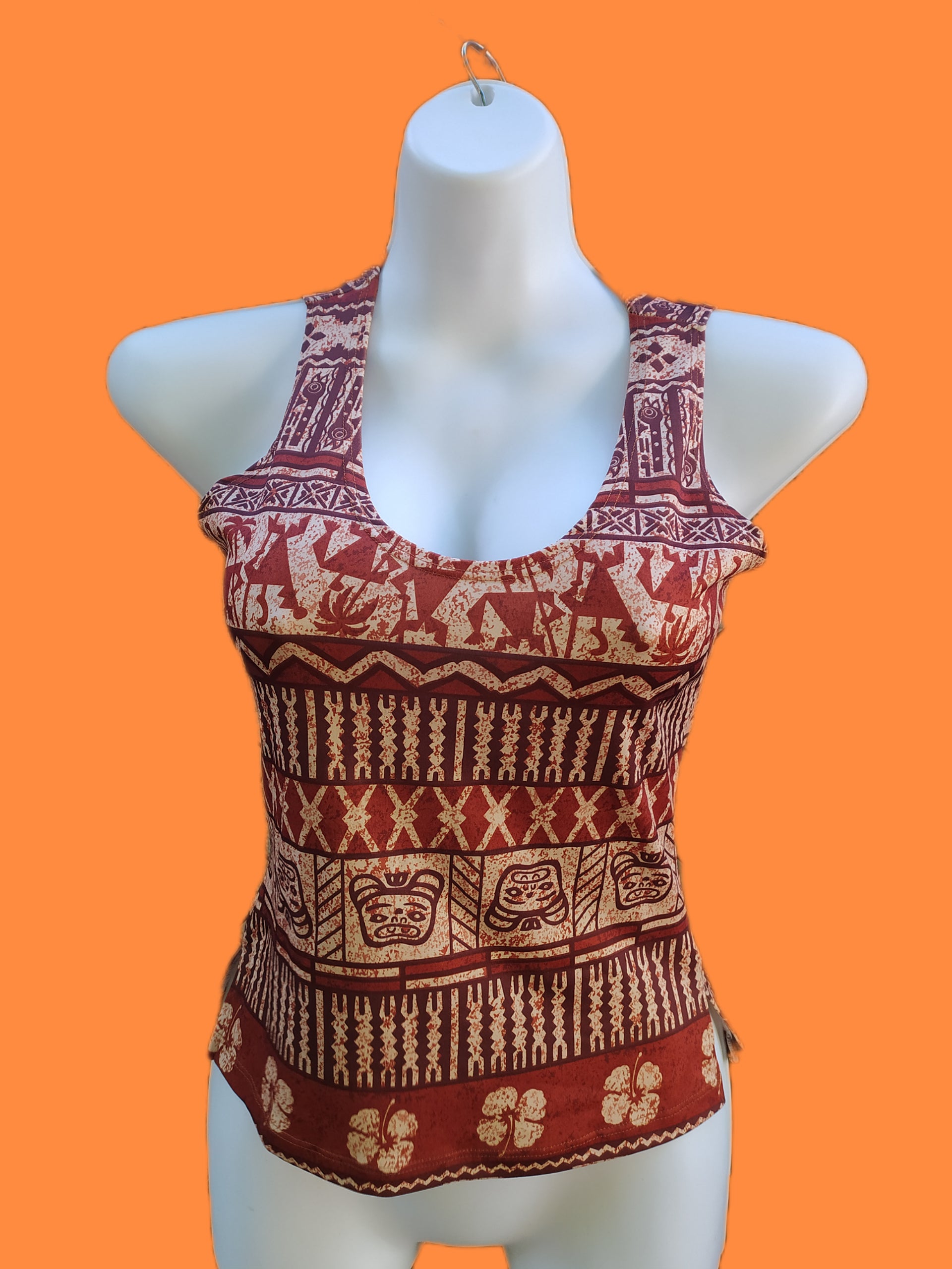 Retro Afro Print Cotton Blend Tank Top - S