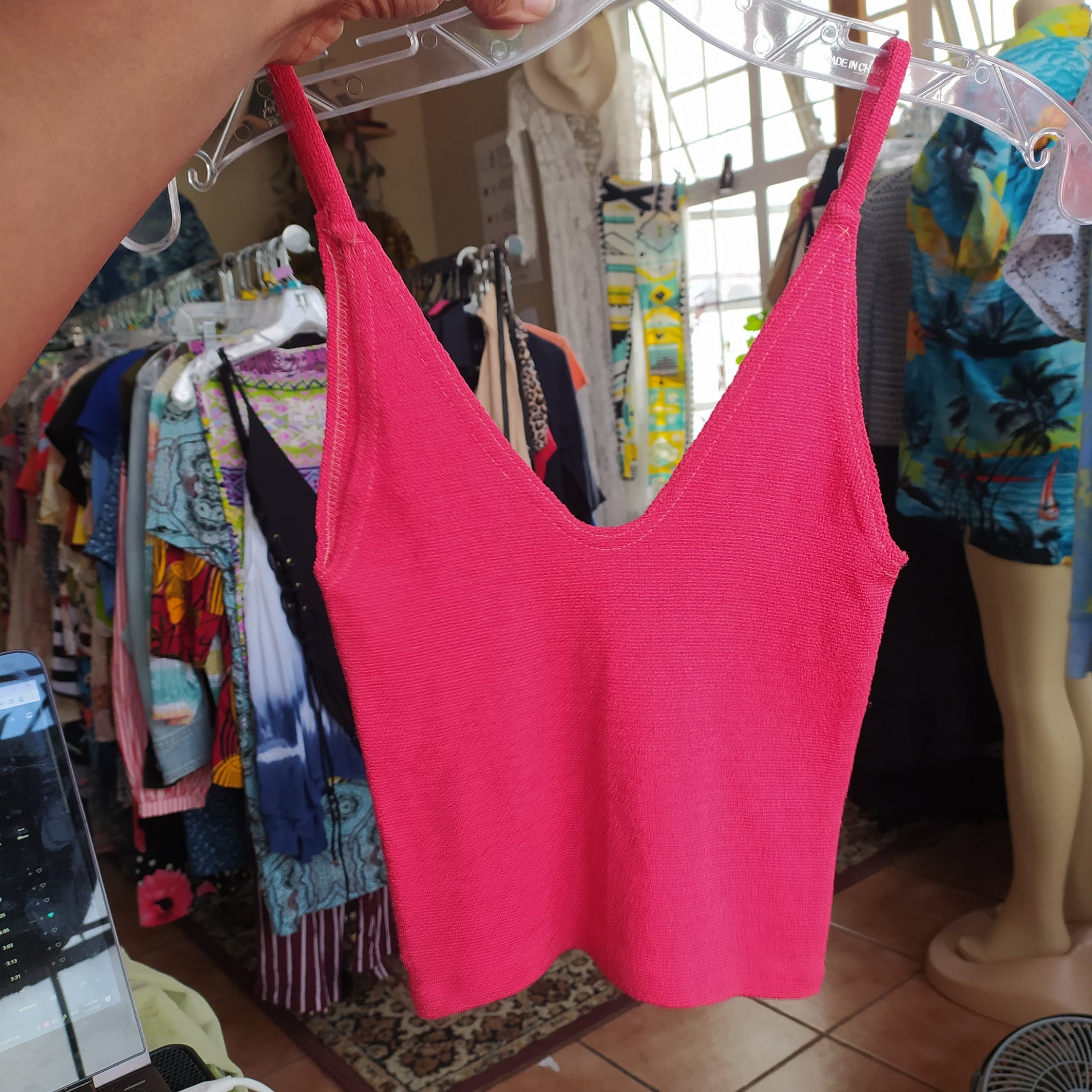 Neon Pink Spaghetti Crop Top