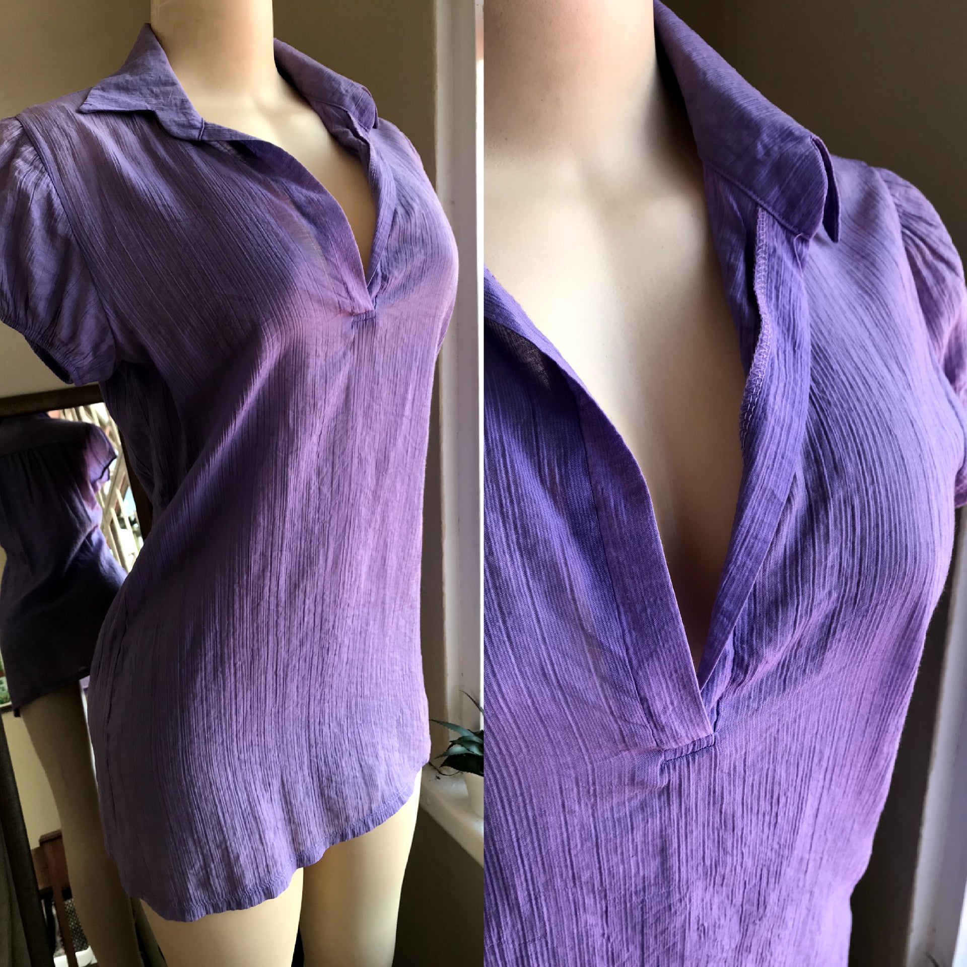 Soft Lavender Puff Sleeve Polo - M