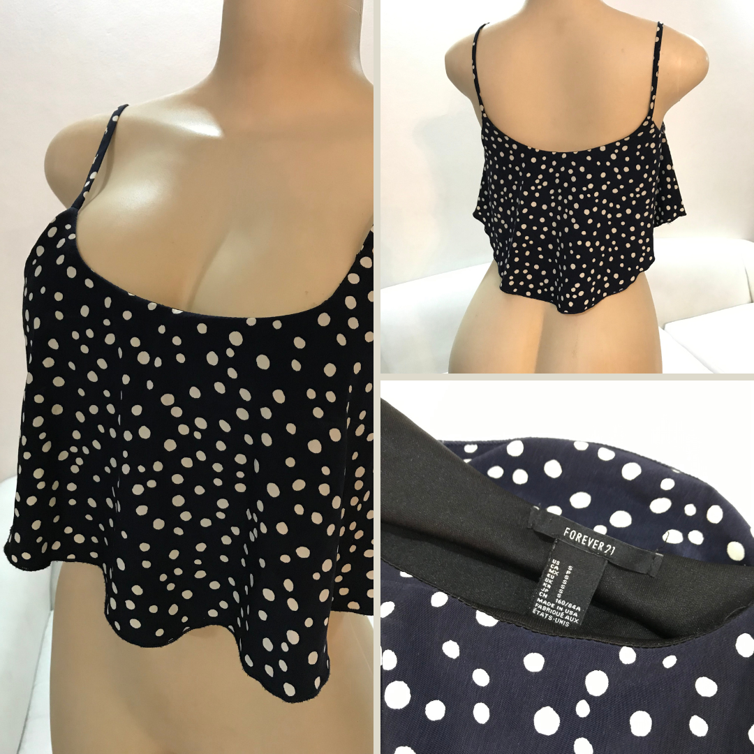 Forever21 Navy Polka Flounce Crop Top - S/M