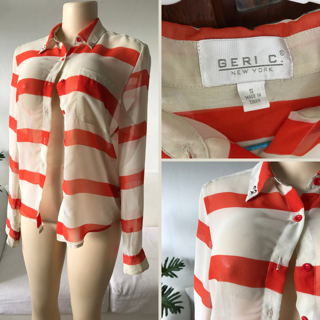 Orange Stripe Sheer Button Down - S/M