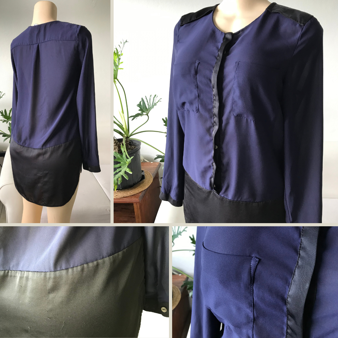 H&M Navy Block Button Down Silky Detail - M