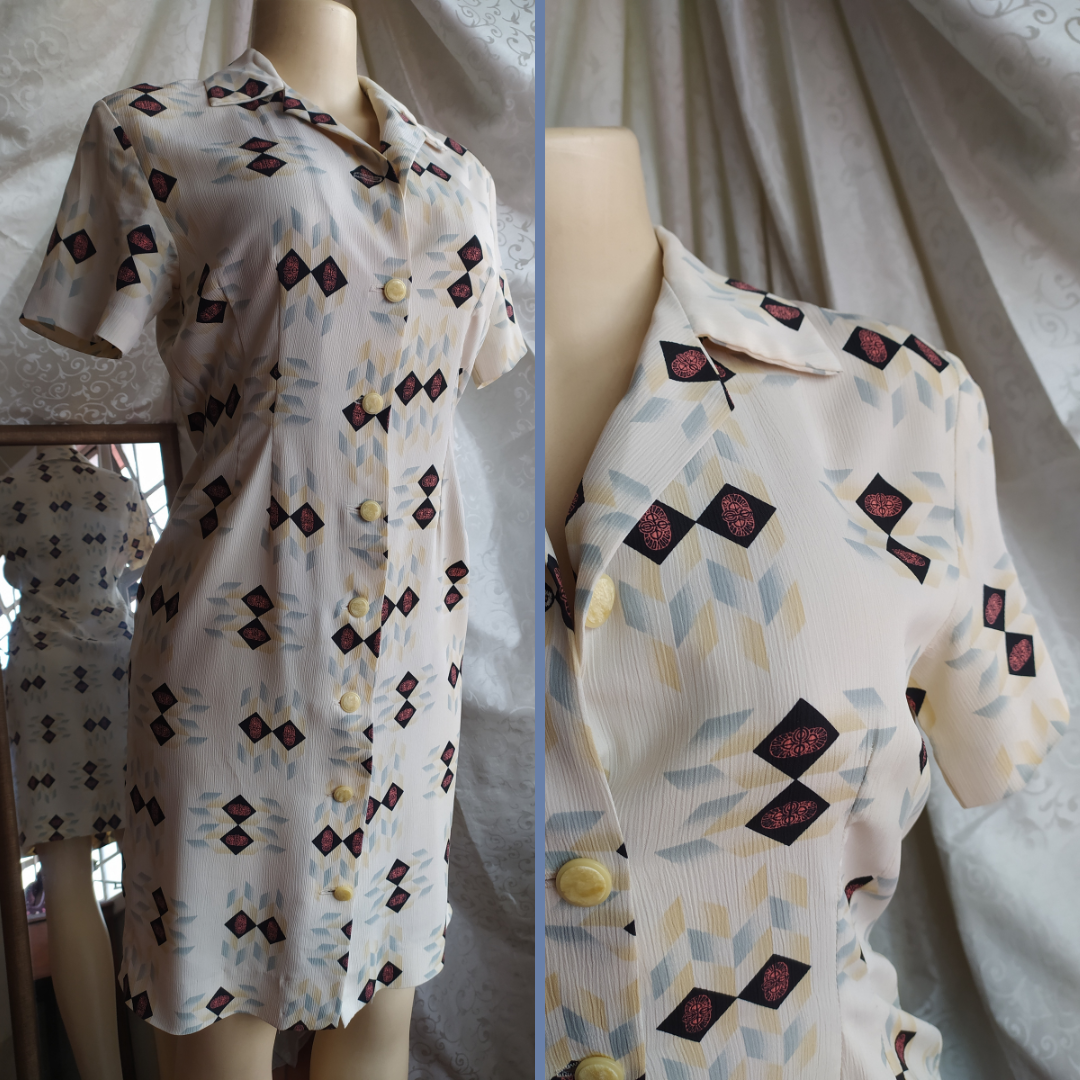 Vintage Diamond Button Up Dress- M/L
