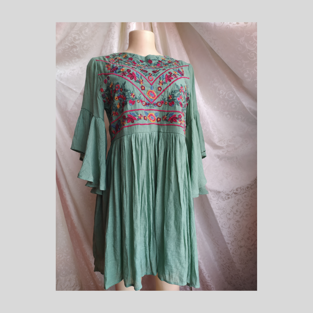 Umgee Green Floral Dress - M/L