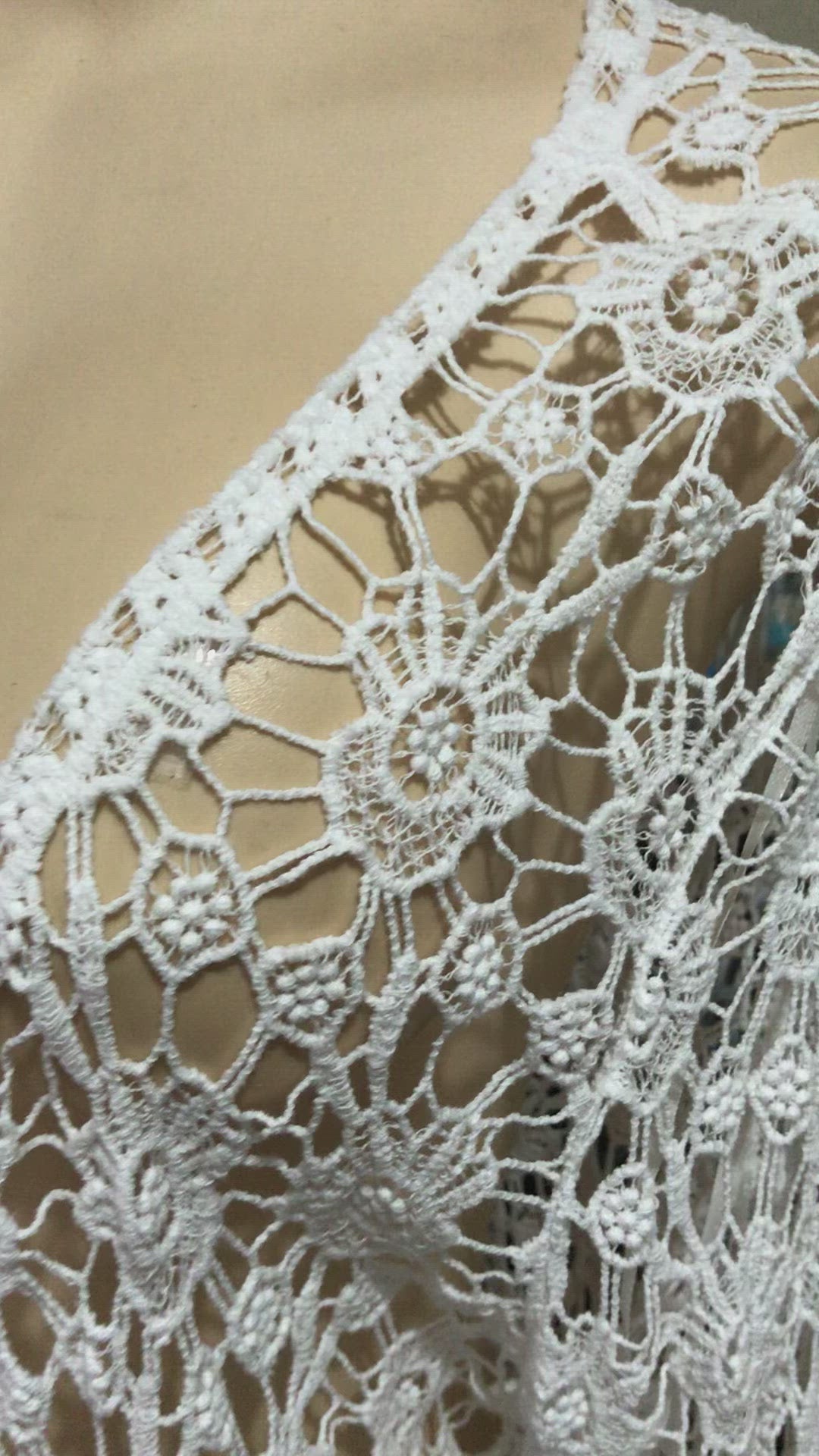 Retro White Long Sleeve Crochet Cardigan Abalone Button
