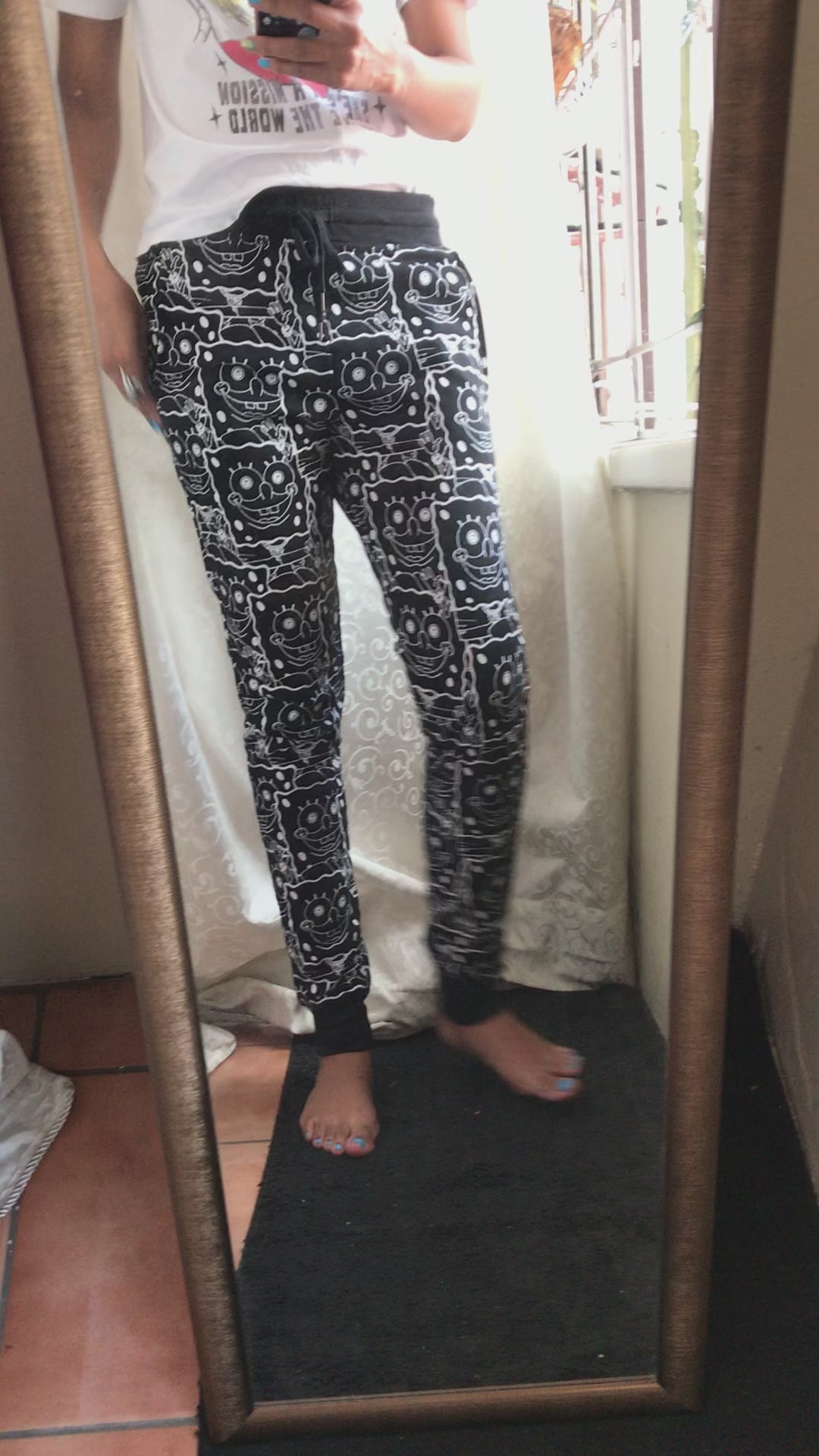 Spongebob Graphic Monochrome Pants Cuffed (Like New)- S