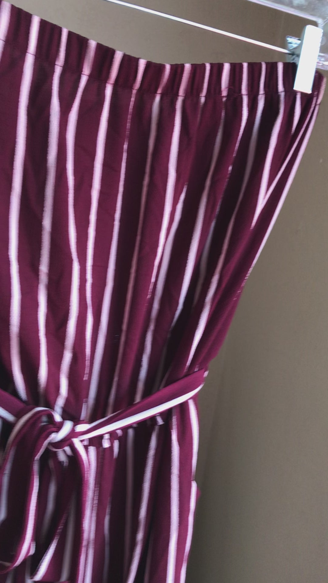 Maroon Stripe Jumpsuit with Pockets- M