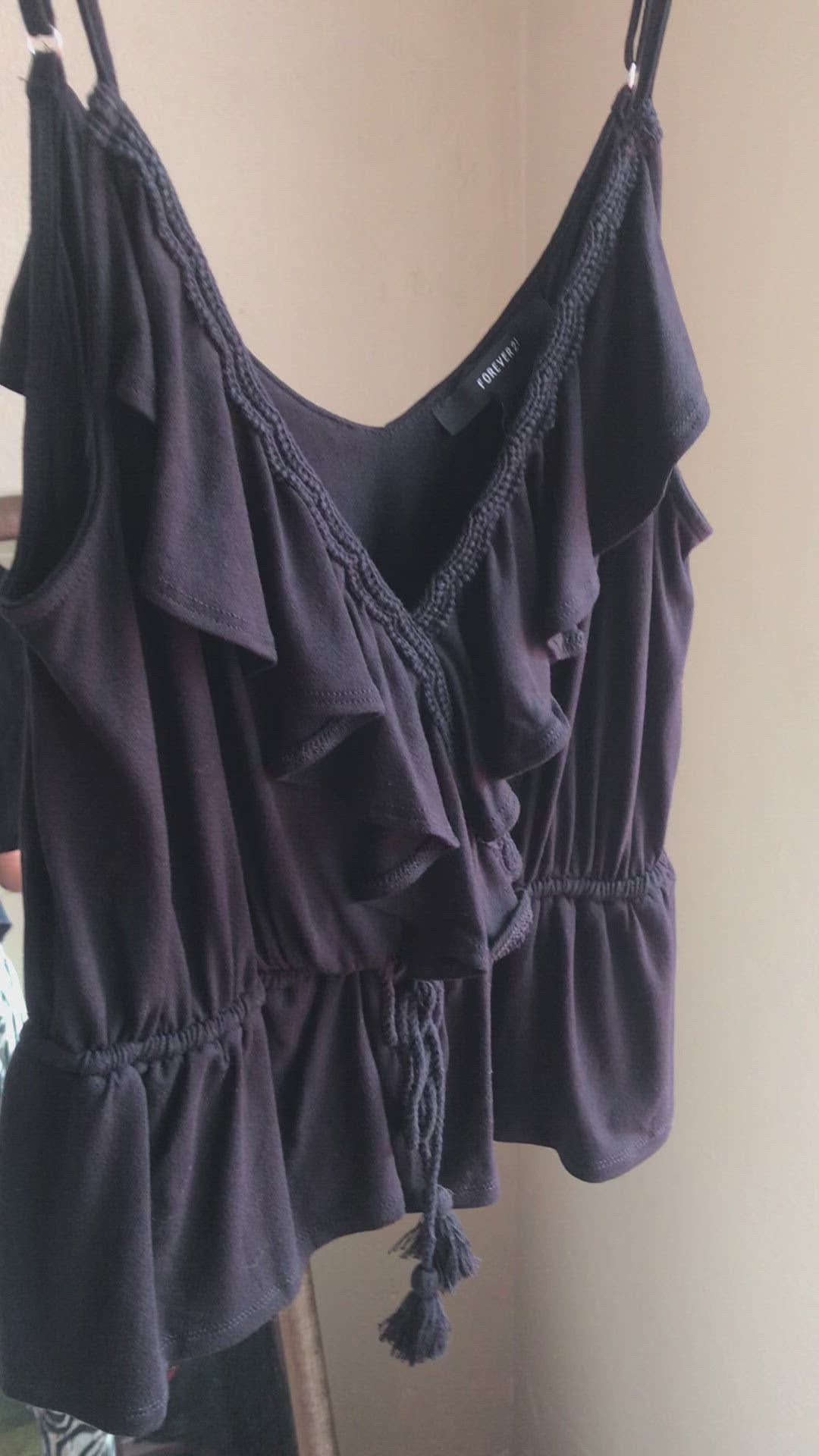 Forever 21 Black Spaghetti Strap Tassel Crochet Det - S