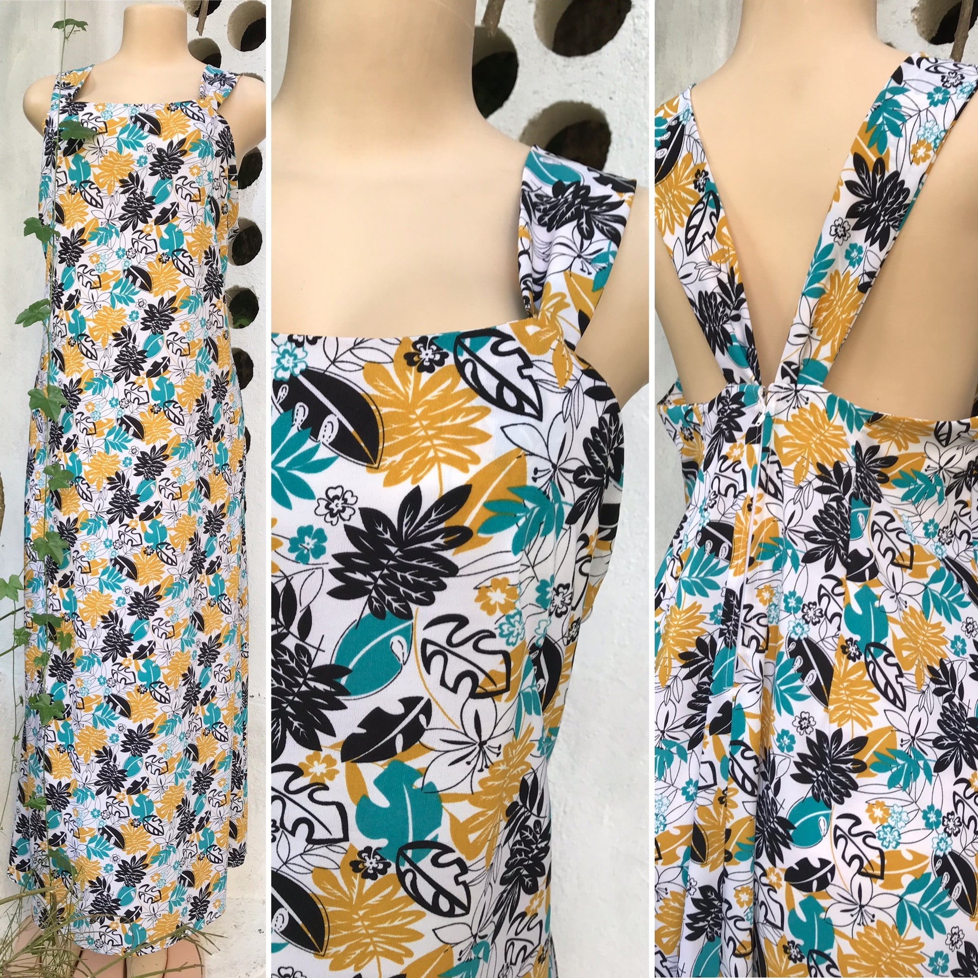 Vintage Mustard Maxi Leaf Print Dress