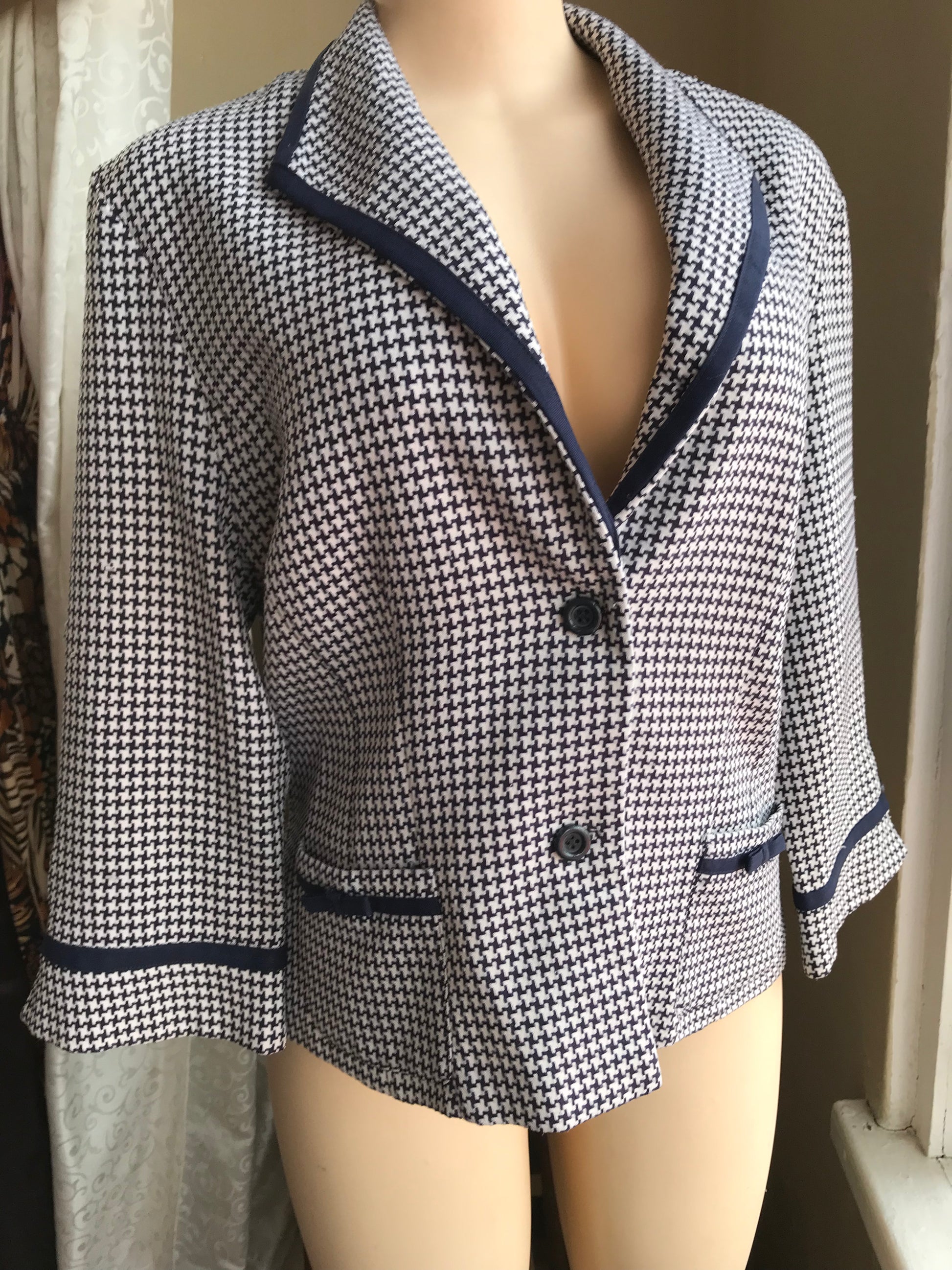 Vintage Houndstooth Jacket Bow Pocket