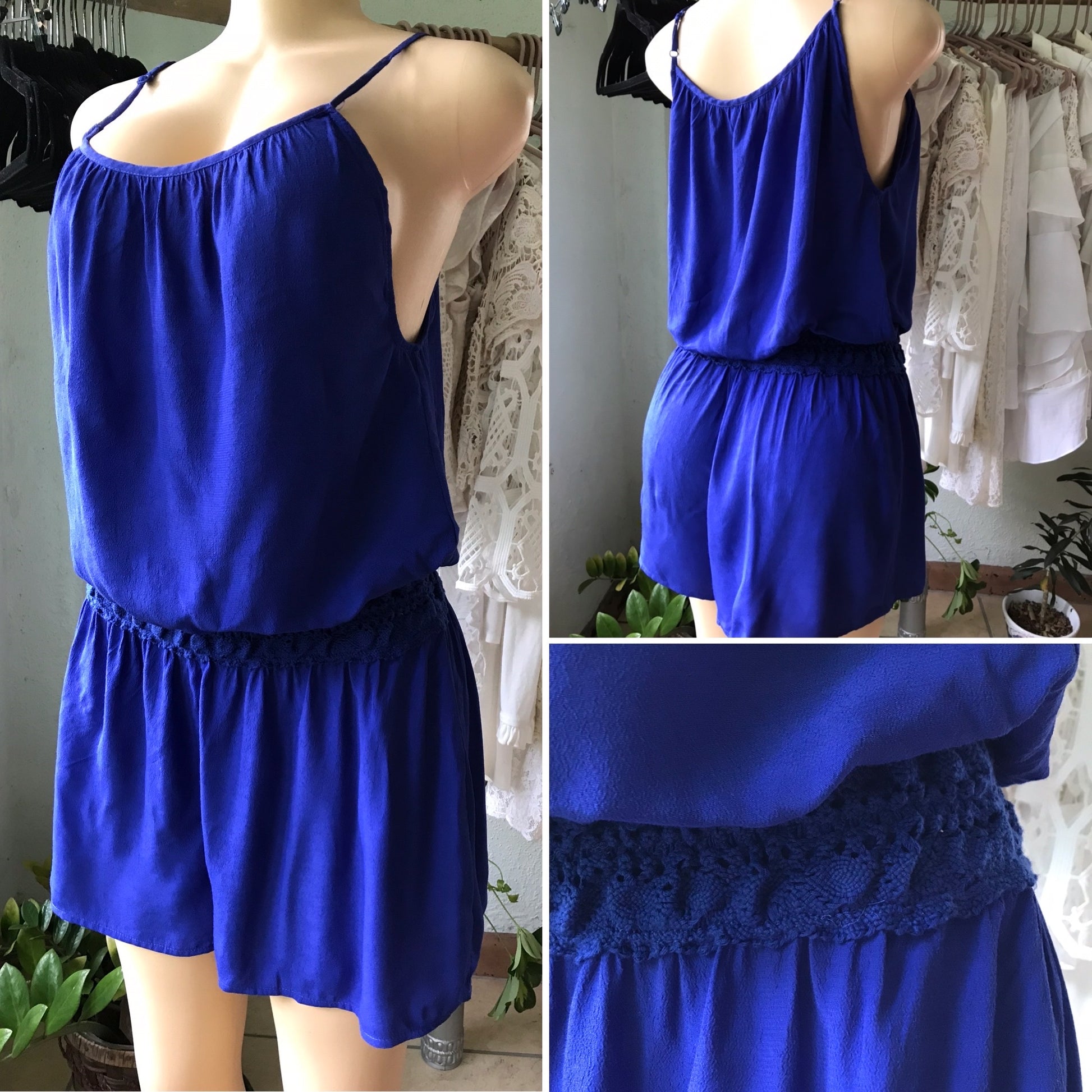 Olivacious Cobalt Blue Crochet Waist Romper
