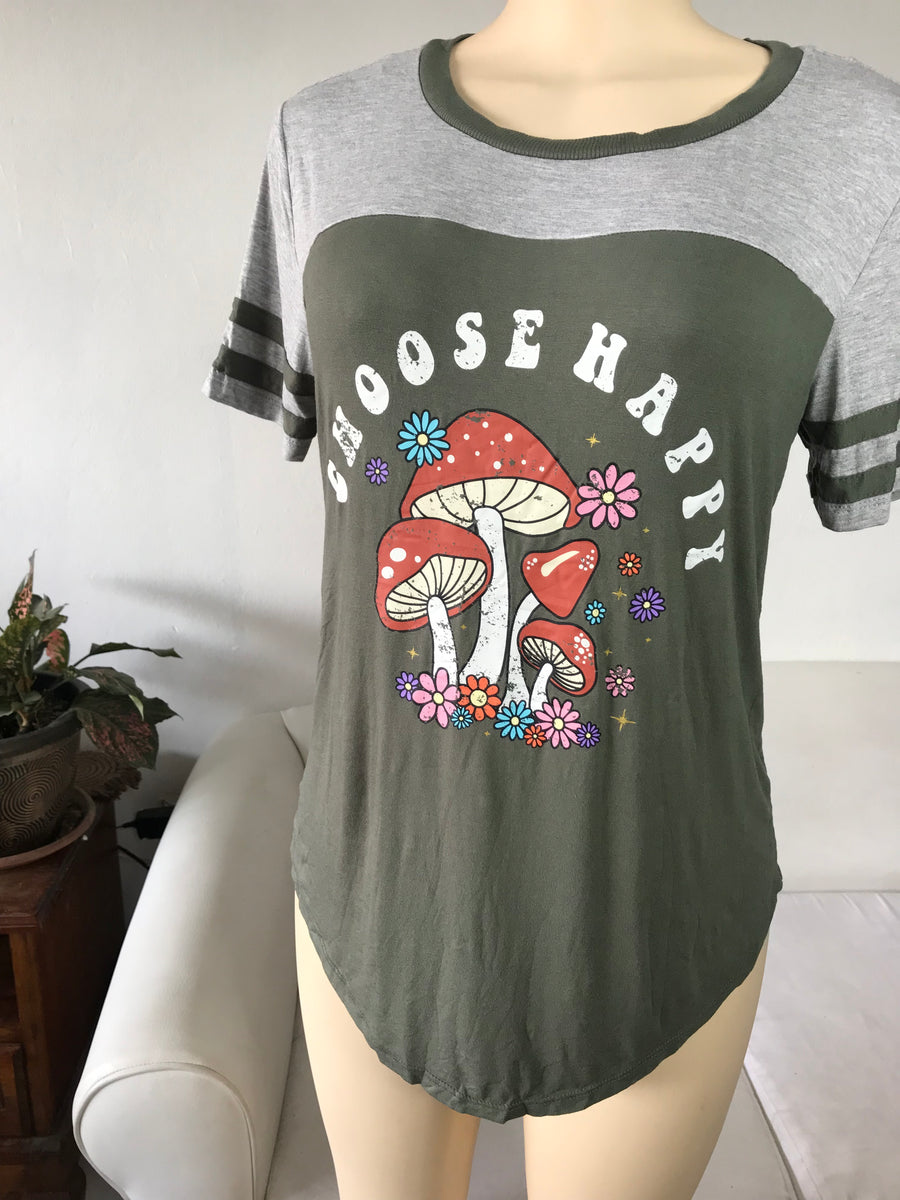 New Choose Happy Soft Earth Green Graphic Tee Stripe - L /XL main image 1