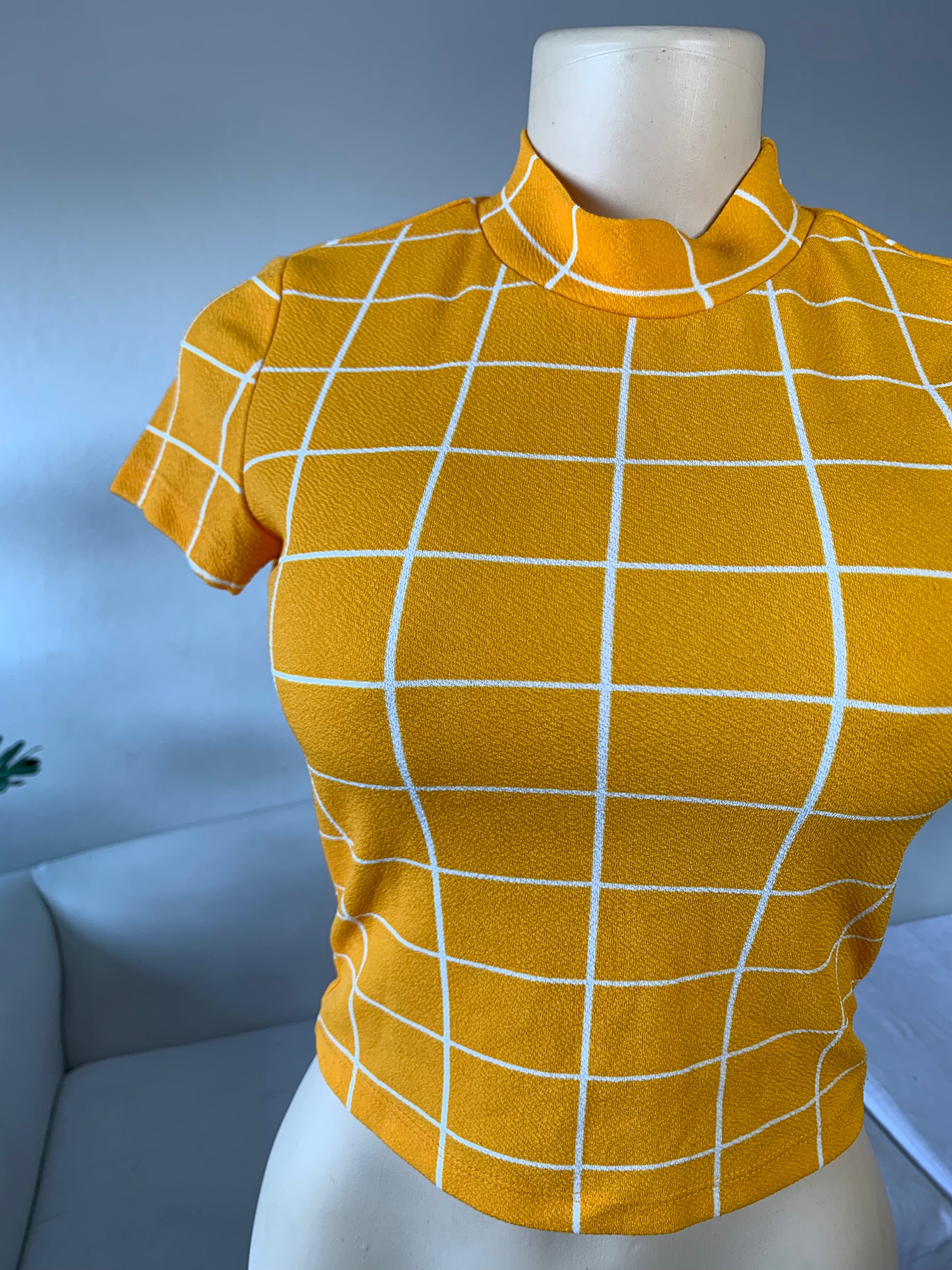 Shein Mustard Checker Crop Top - S