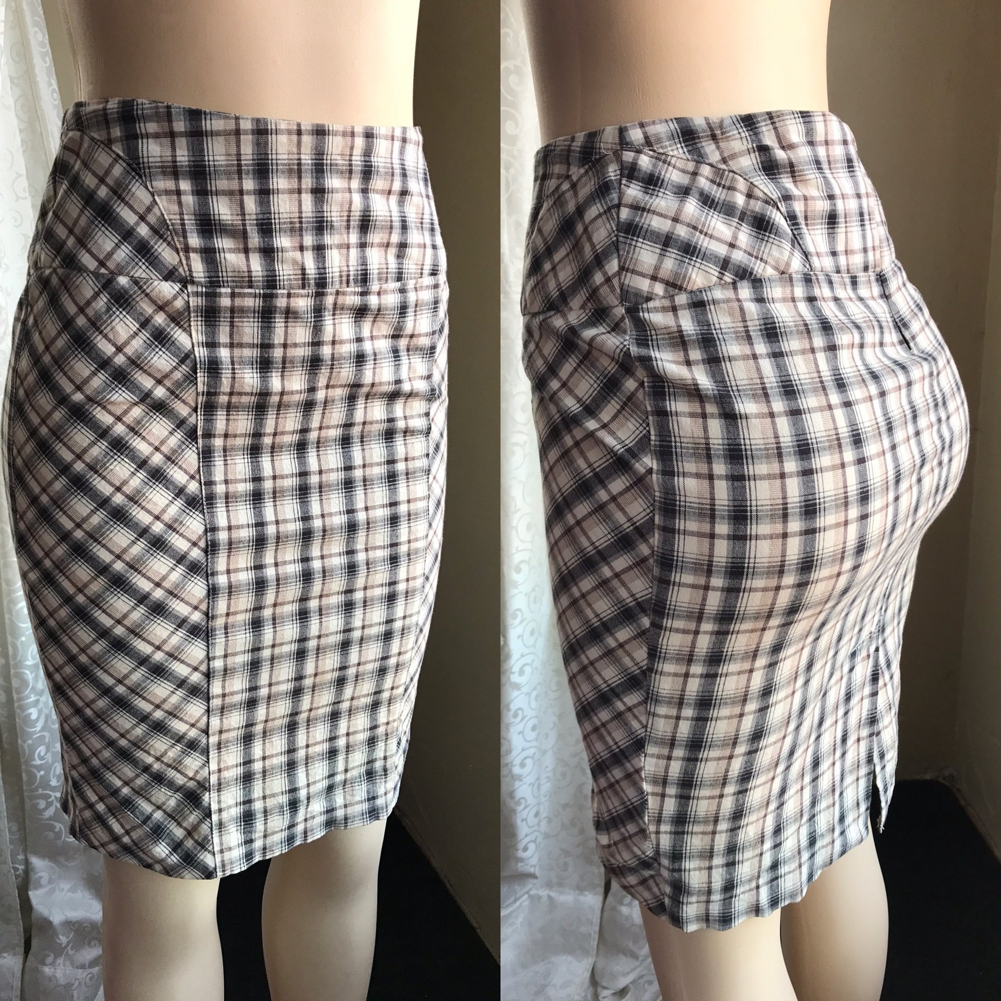 Retro Cream Plaid Professional Pencil Skirt