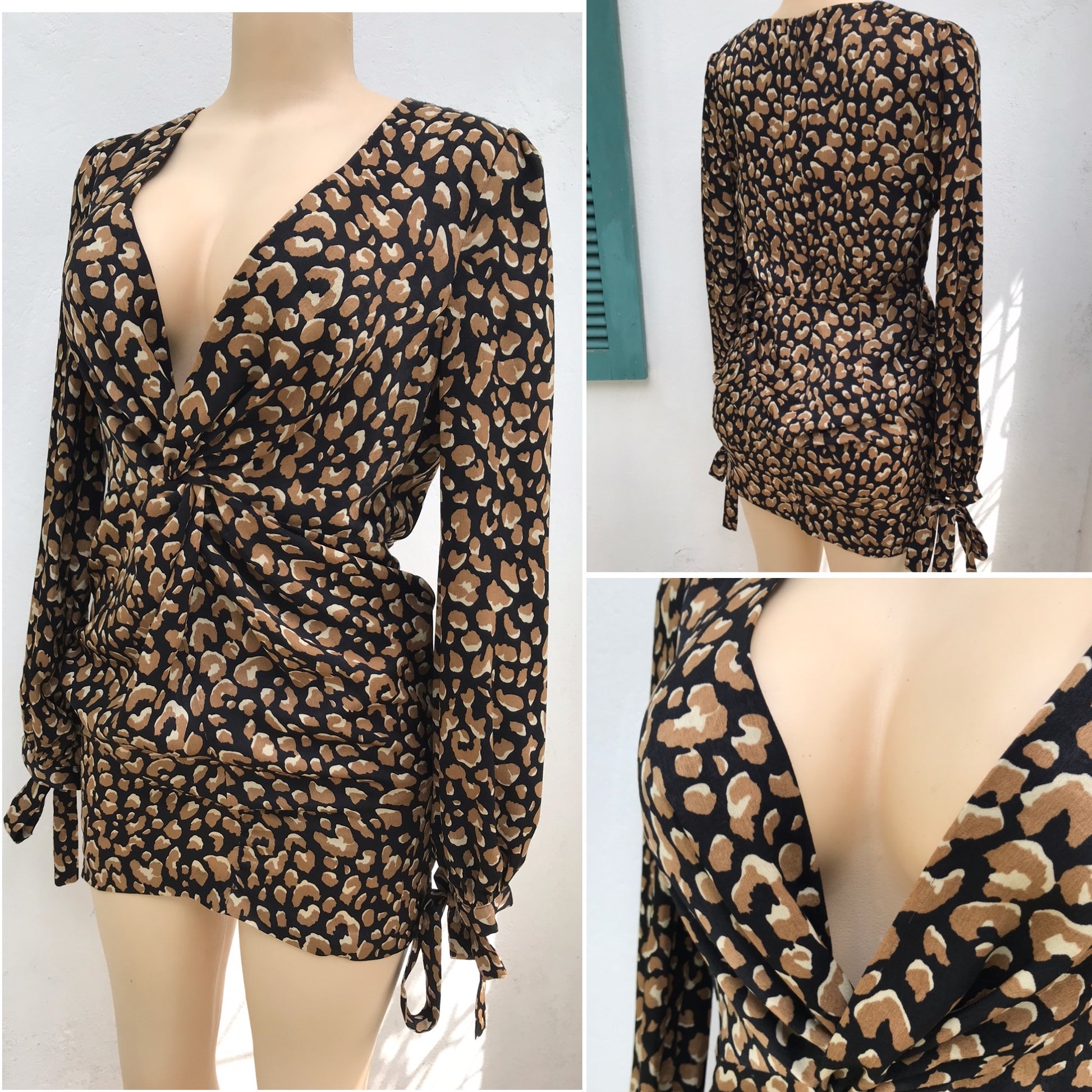 Silky Cheetah Tied Sleeve Dress - S
