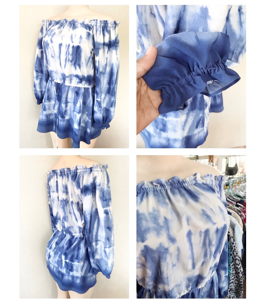 Blue Cloud Off The Shoulder Mini Dress
