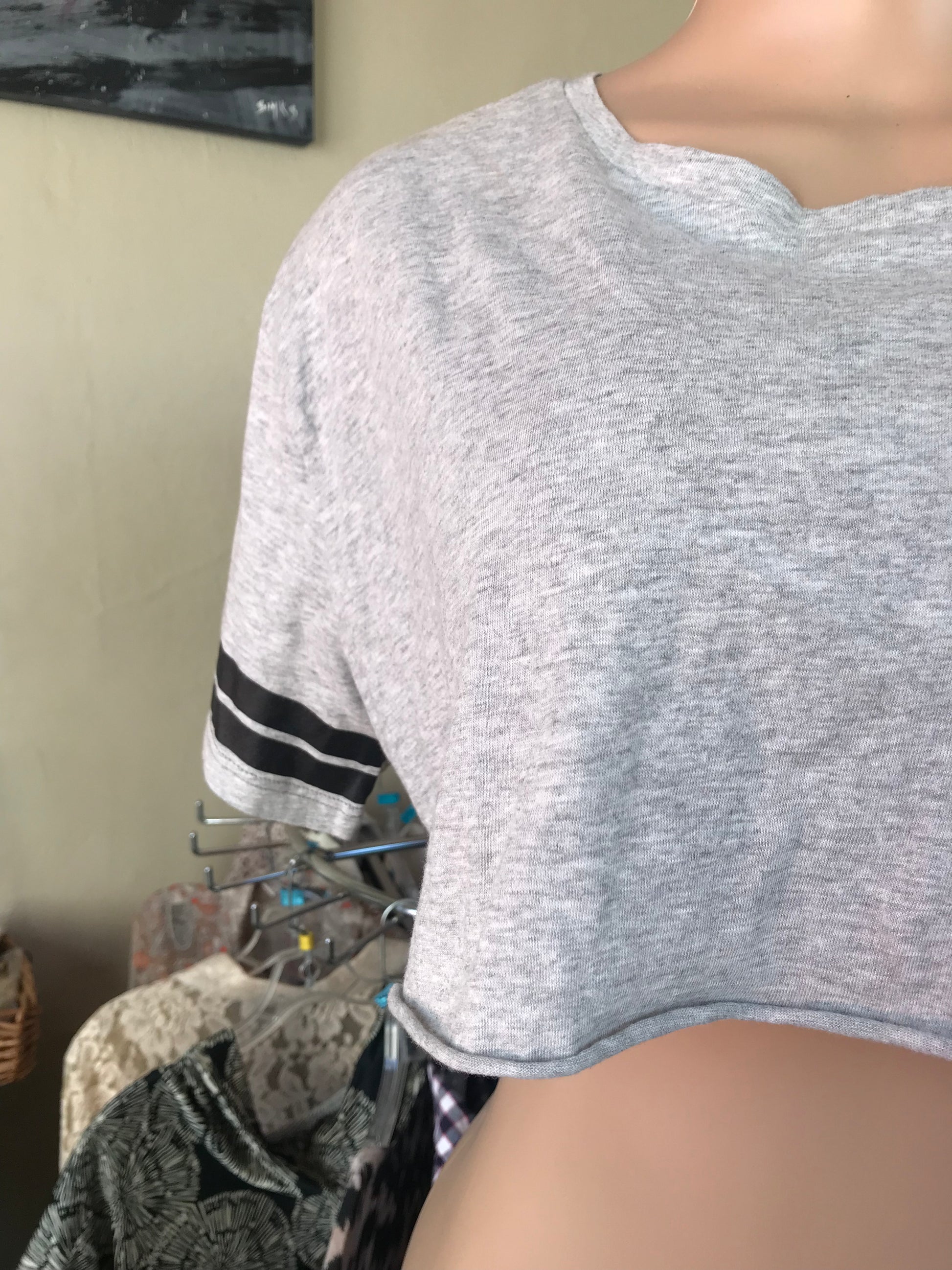 New Tag Grey Cropped Baseball Tee - L
