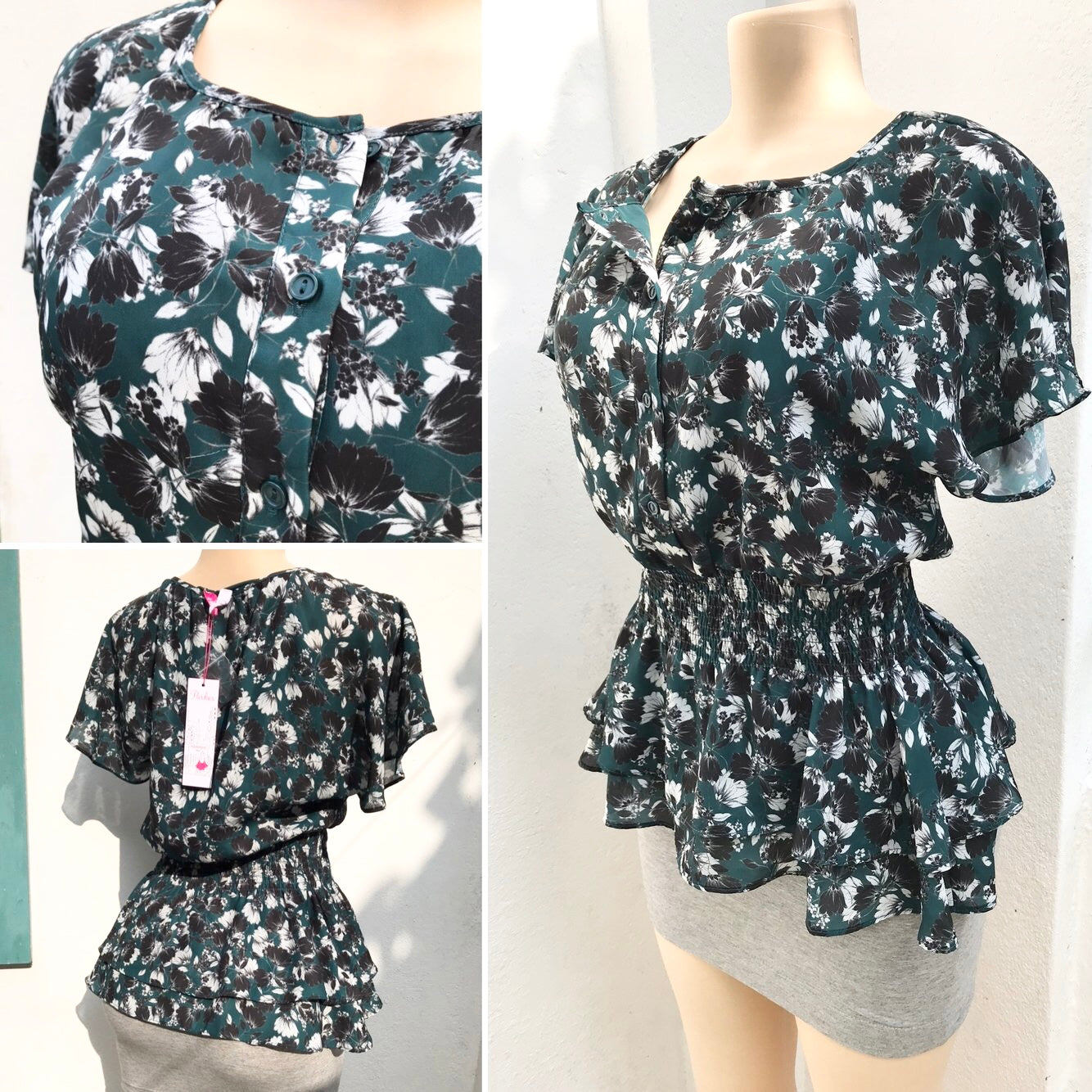 Parker NY New Tag Green Sheer Floral Ruffle Blouse