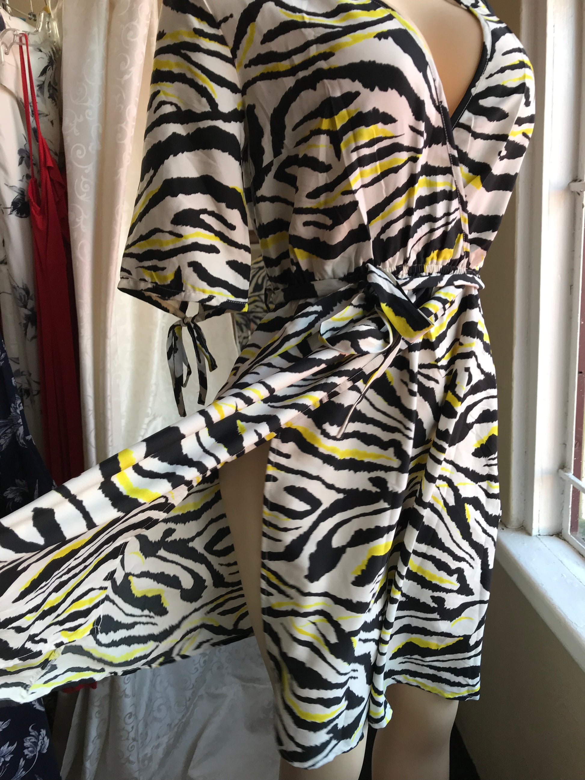 Zebra Print Summer Wrap Style Dress - M