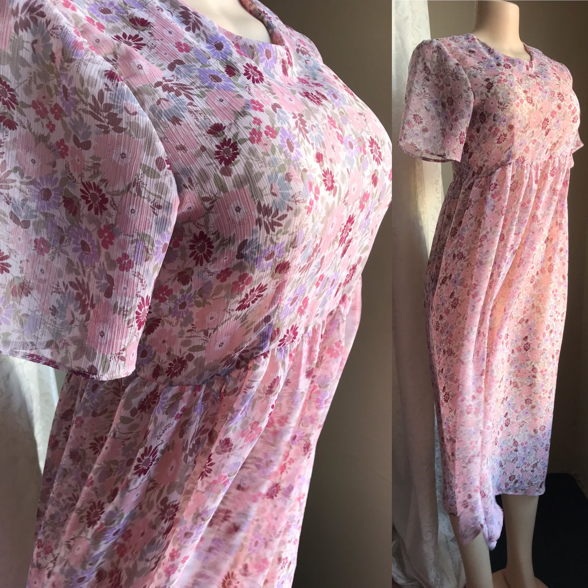 Retro Full Sheer Midi Garden Dress - S