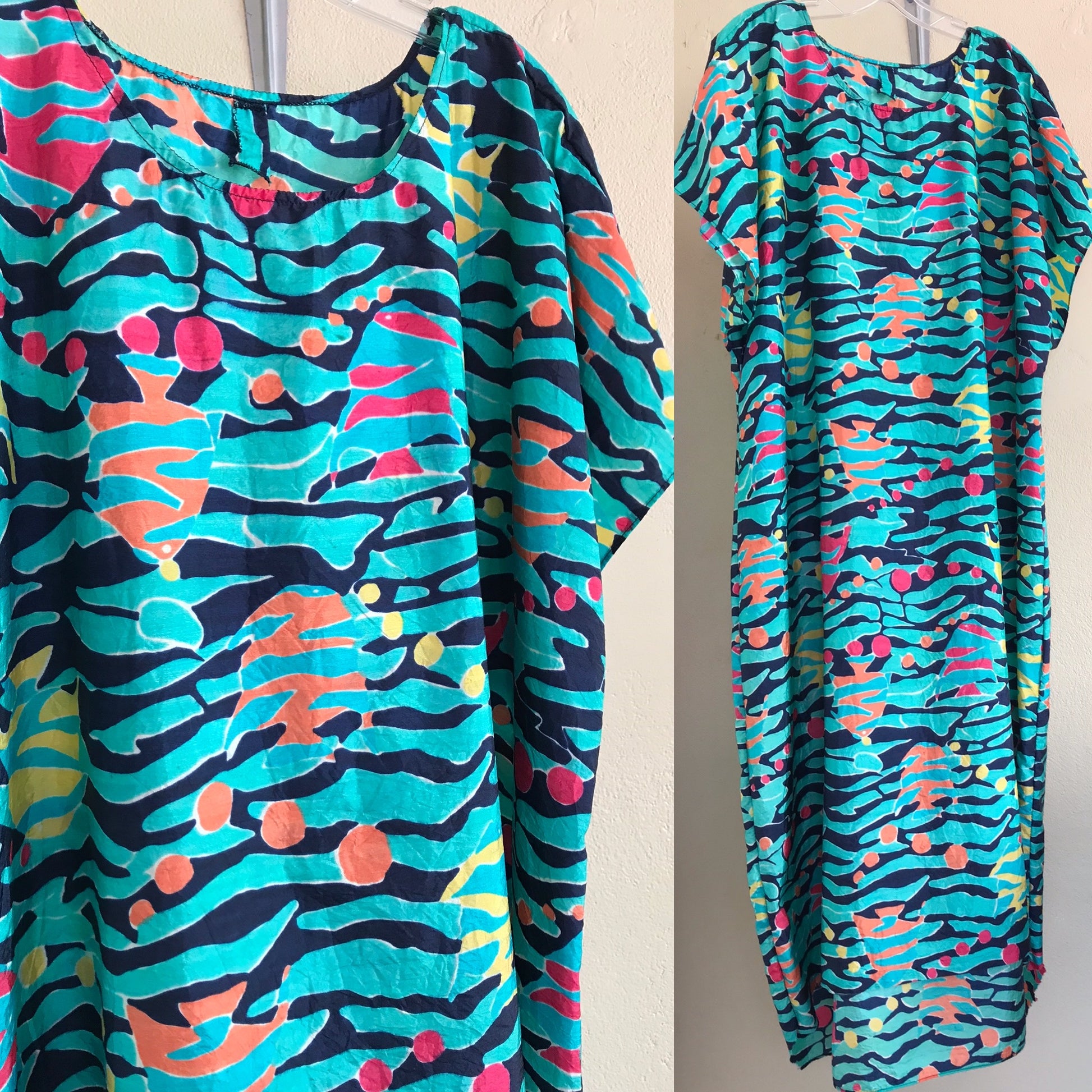 Vintage Teal Print Silky Kaftan