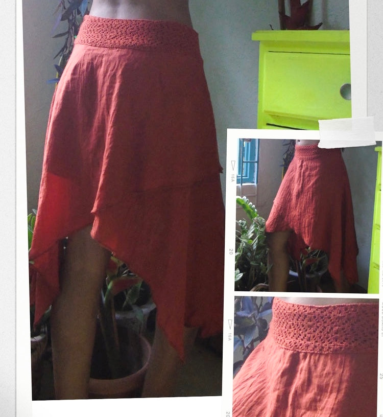 80s Vintage Rust Boho Skirt 100% Cotton - M