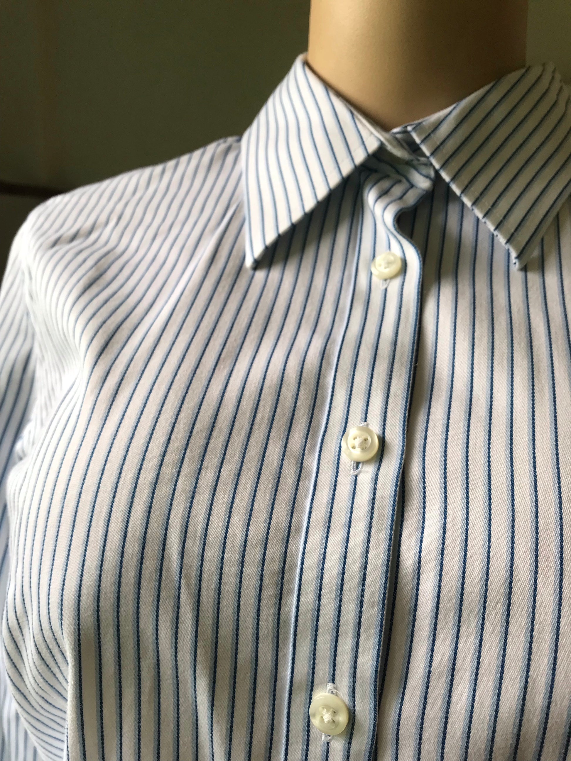 Blue Stripe Office Blouse Stretch Non Iron