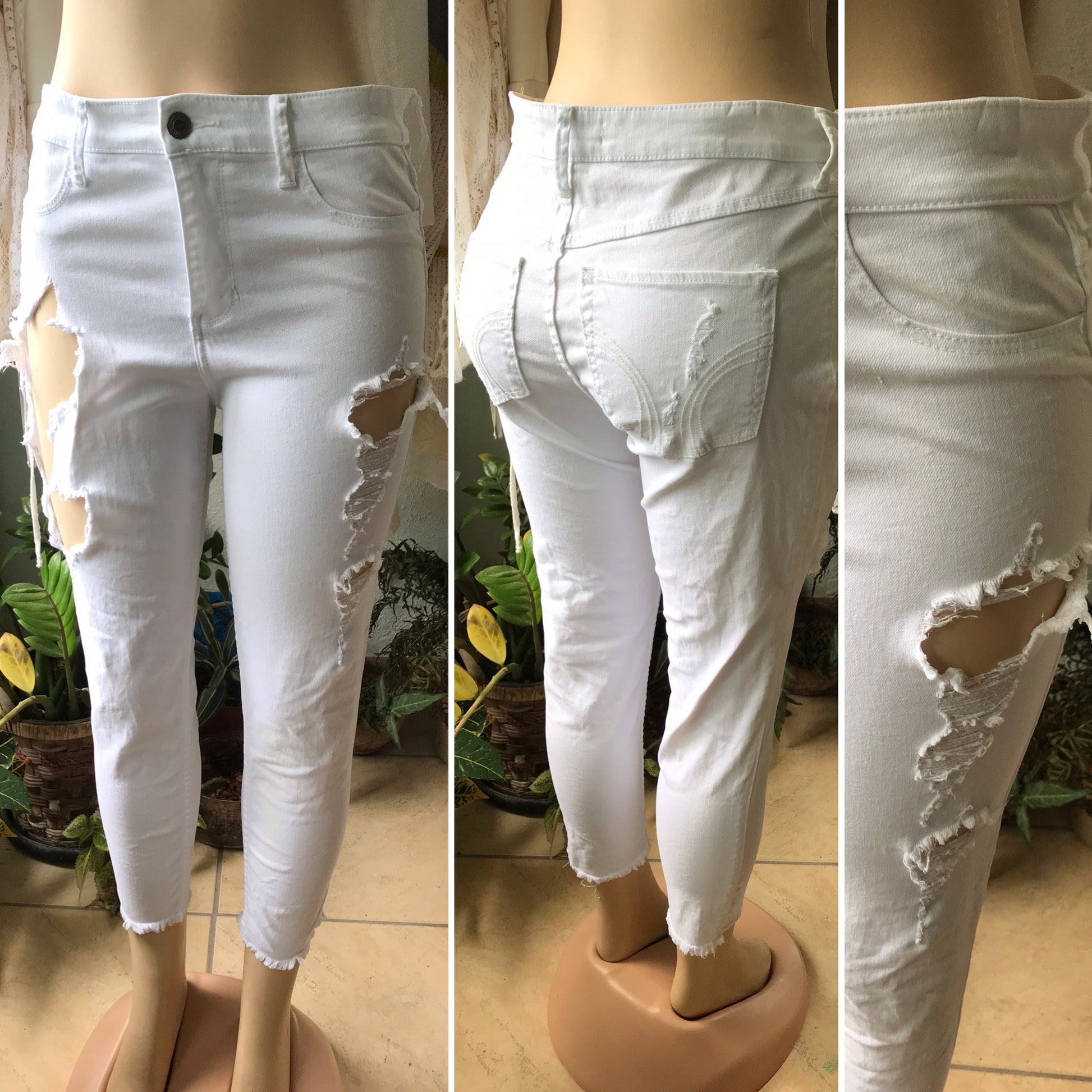 Hollister White Punk Distressed Jean Size 11