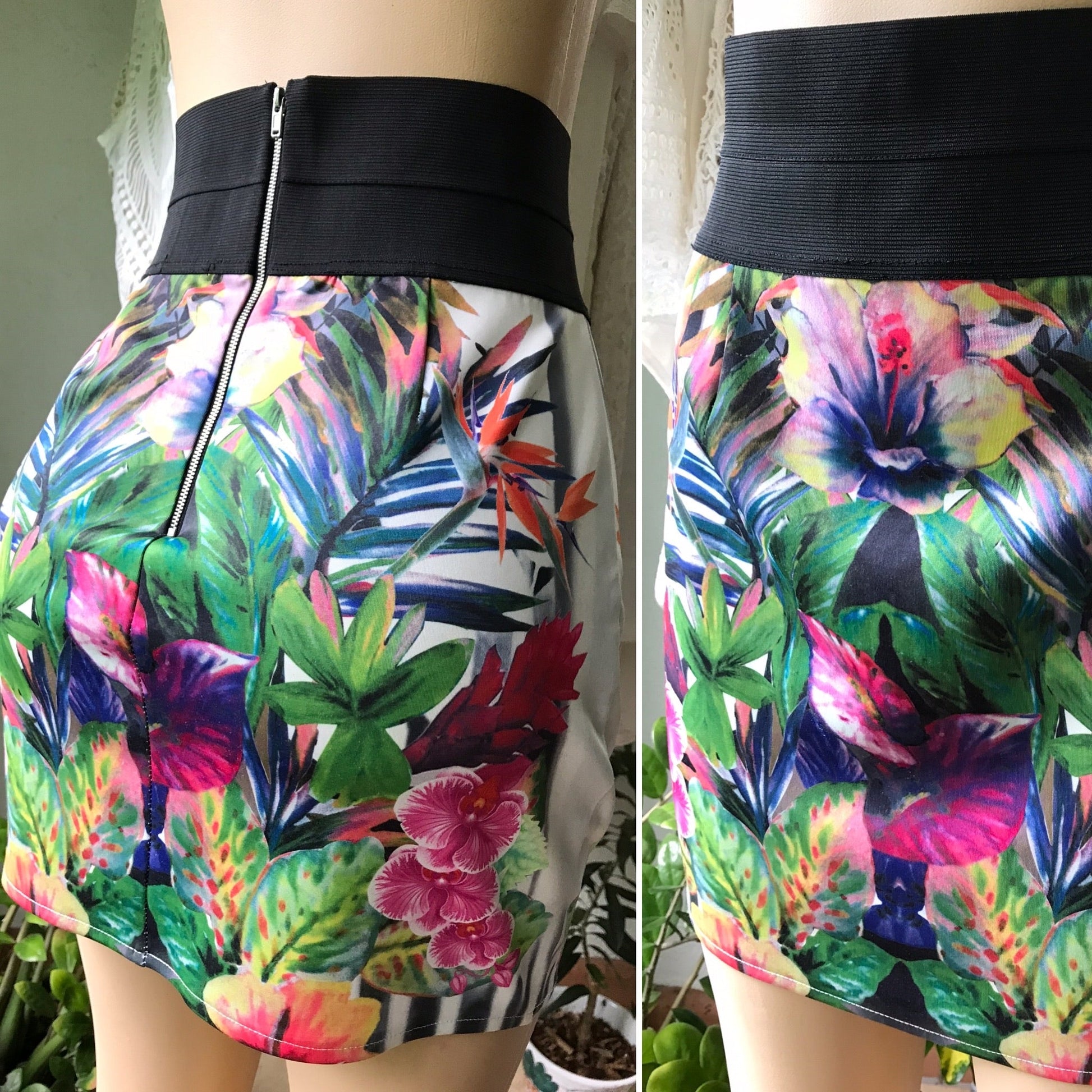 White Lush Tropical High Waist Skirt