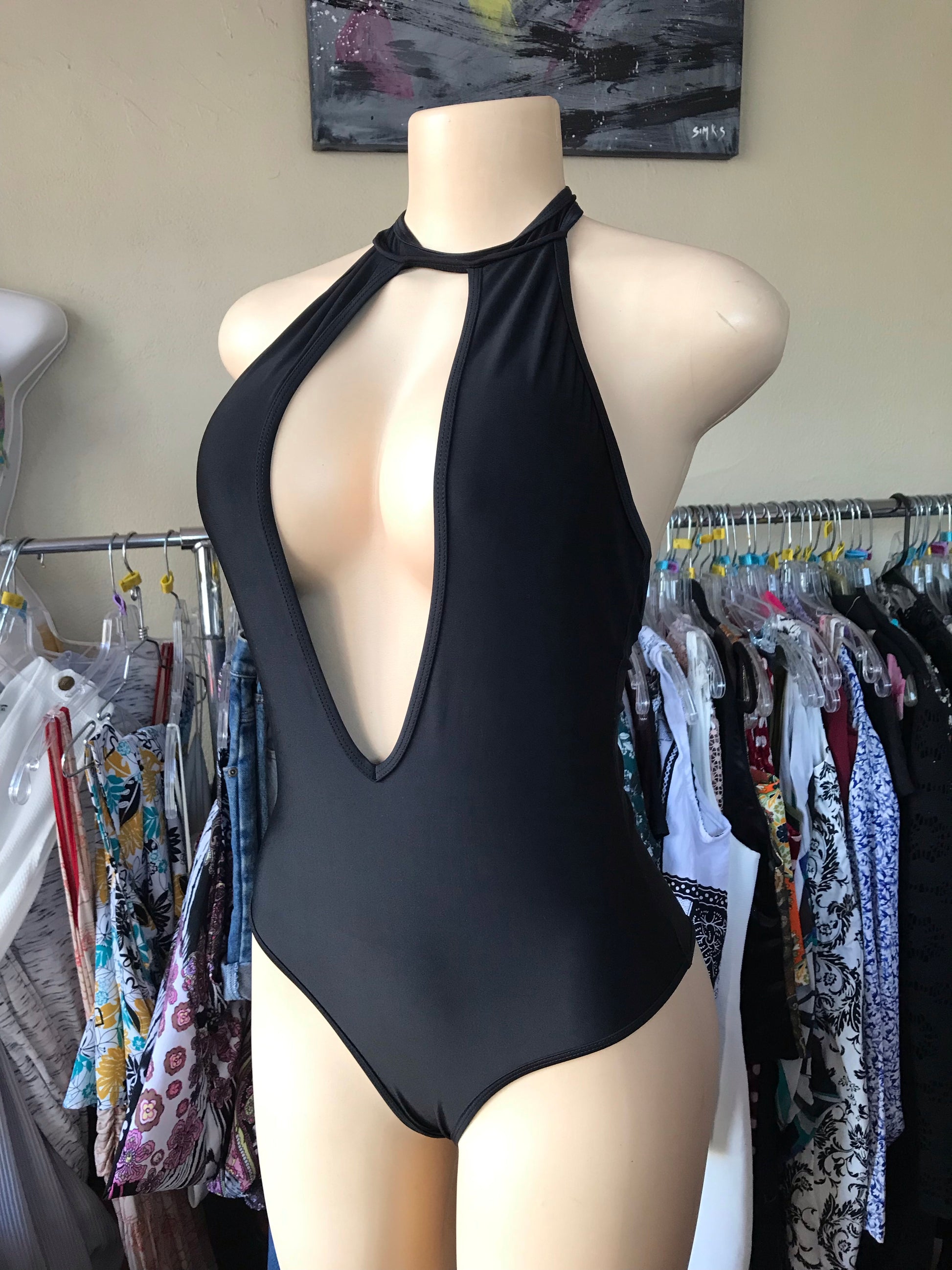 Unworn Sexy Black One Piece Swim Suit UK - S