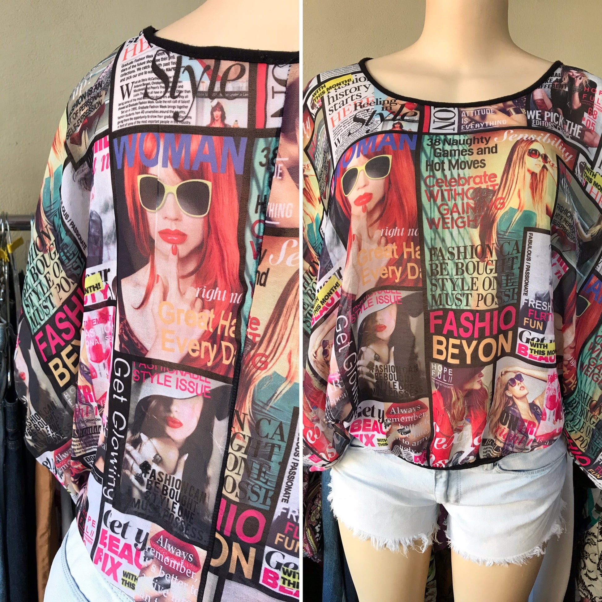 Pop Magazine Sheer Blouse One Size