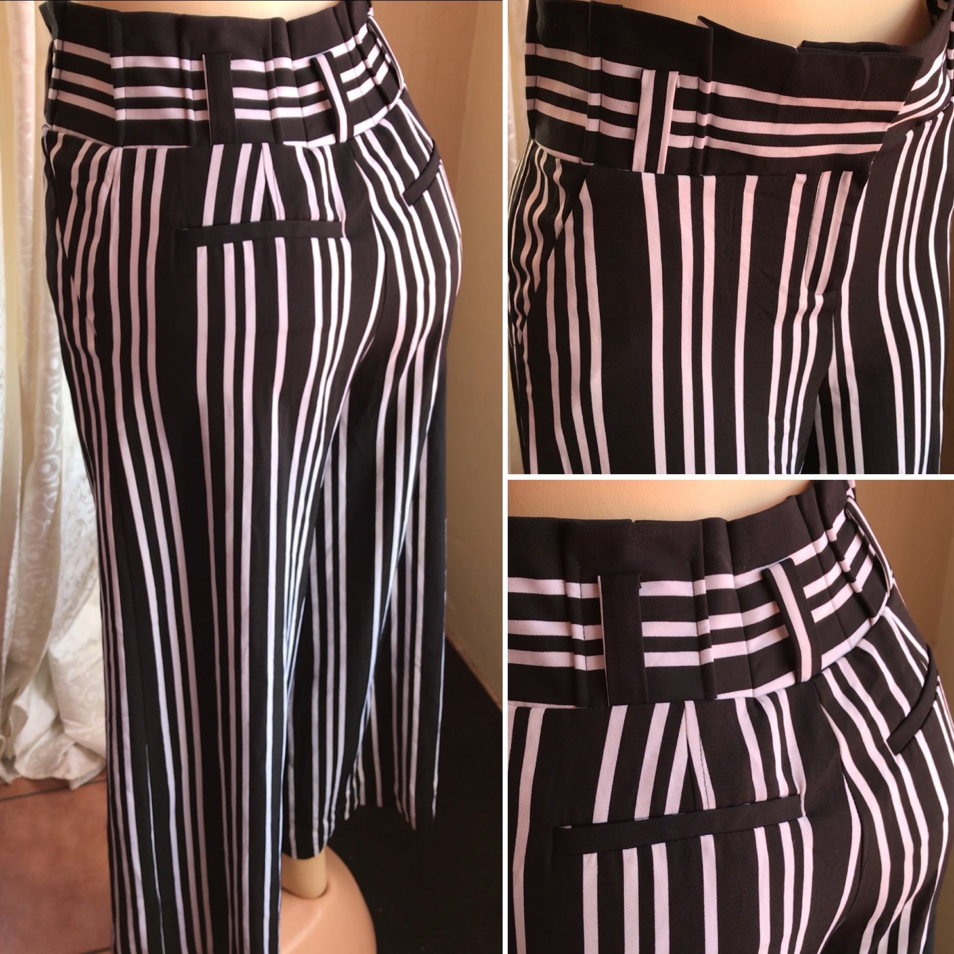 NY Company B&W Stripe Work / Play Palazzo High Ruffle