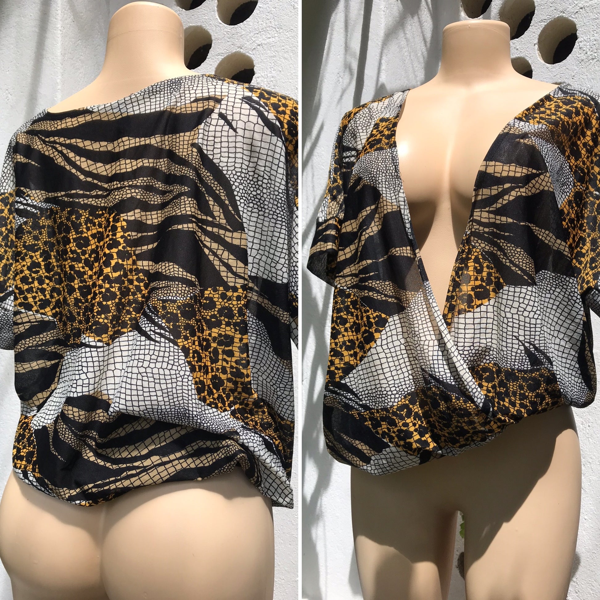 Vintage Animal Print V Cut Blouse