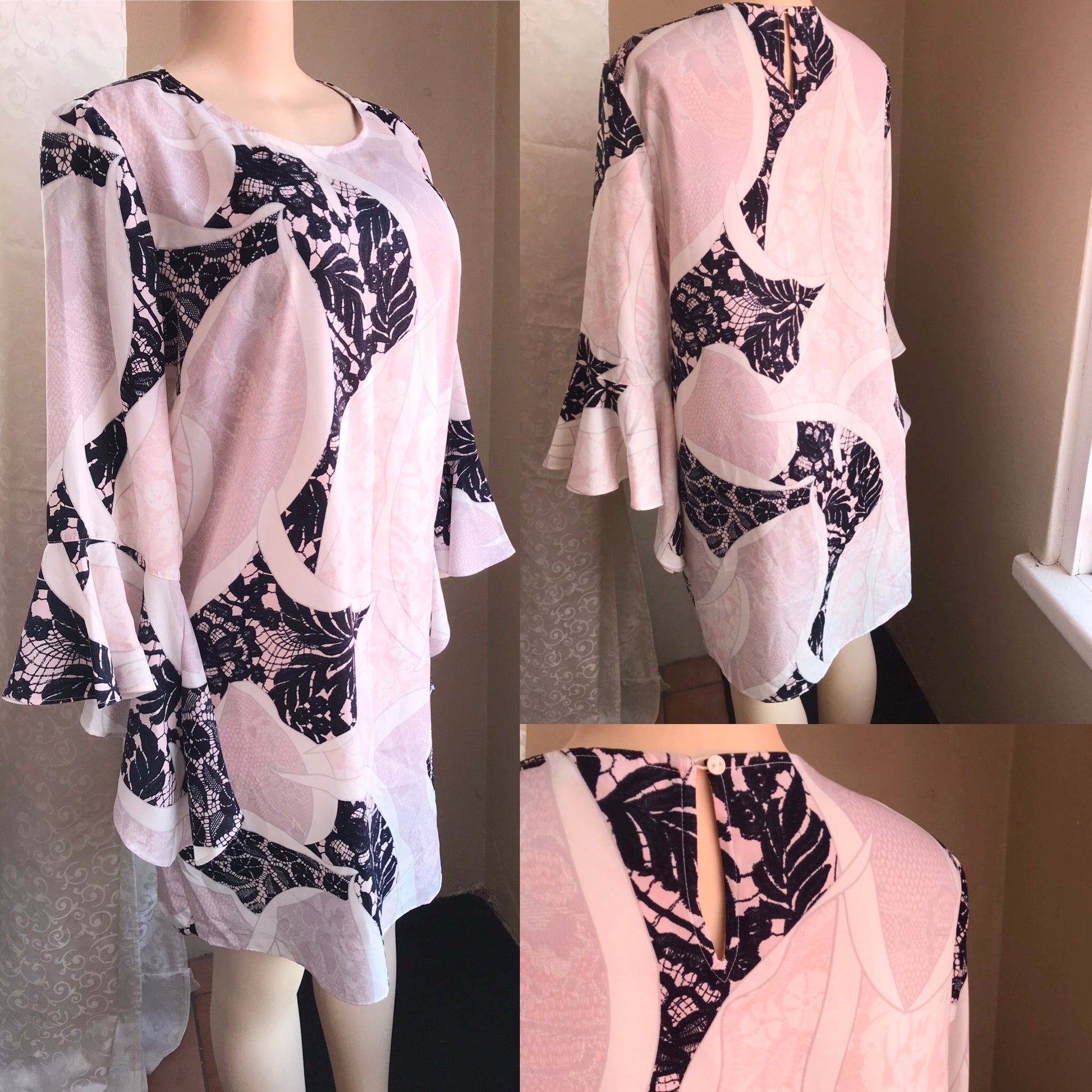 Pastel Print Bell Sleeve Dress