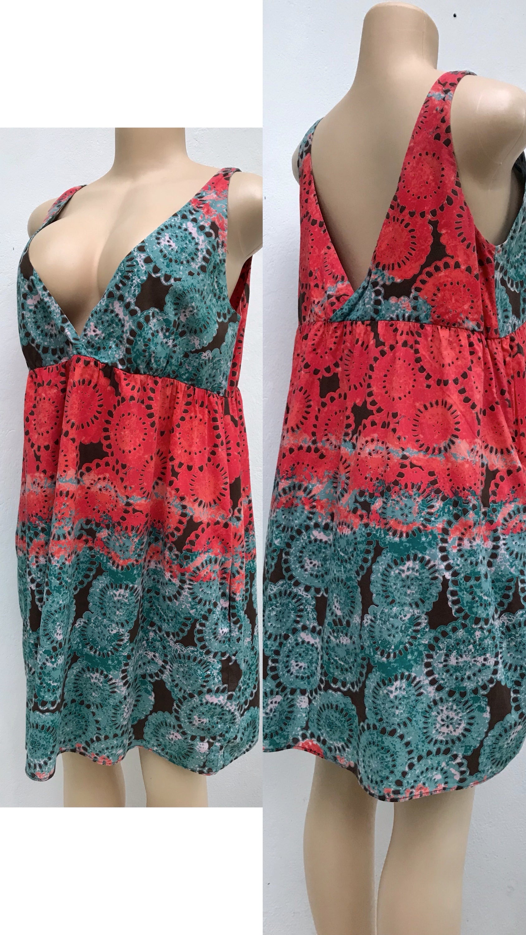 90s Old Navy cotton dress red green print