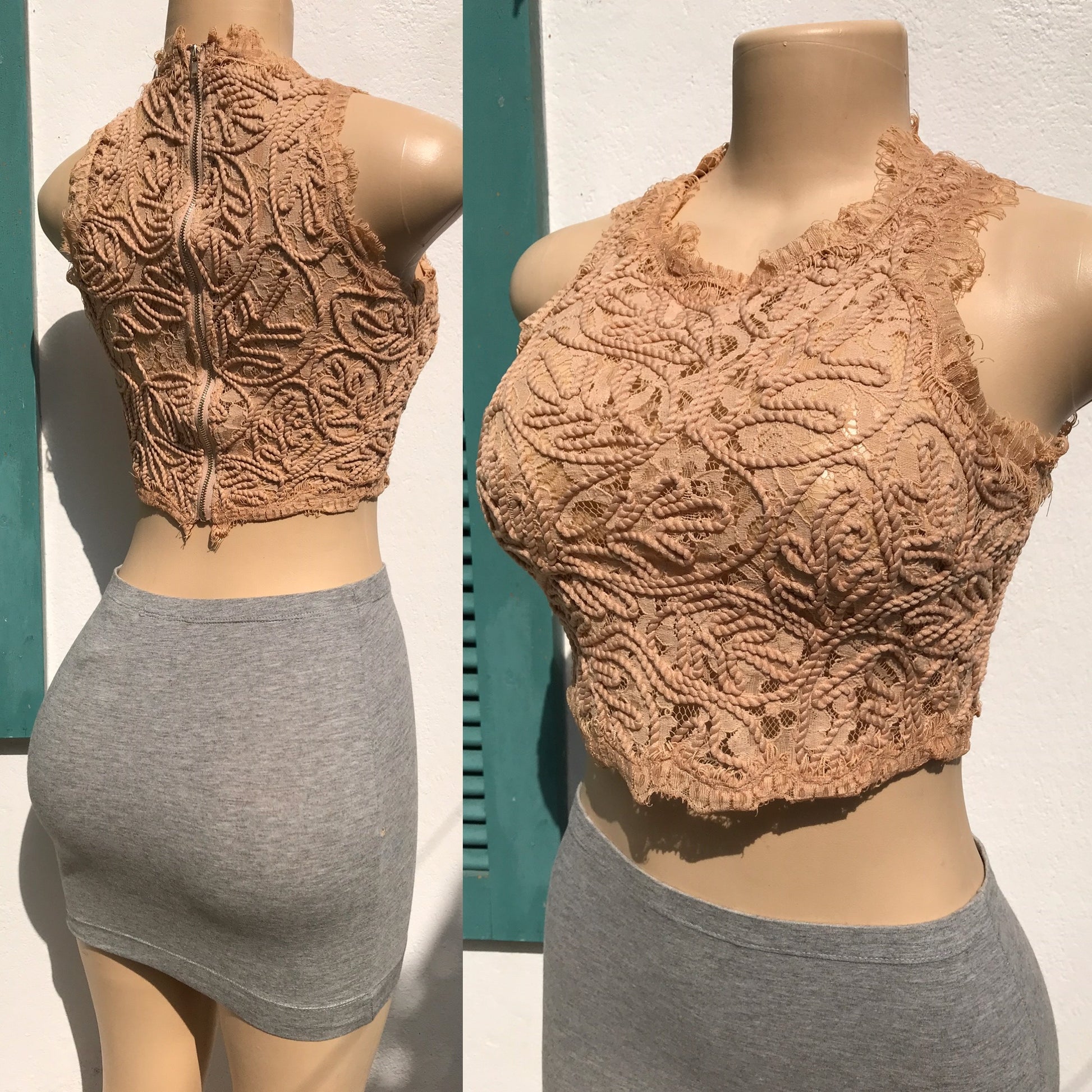 Cream Lace Rope Crop Top