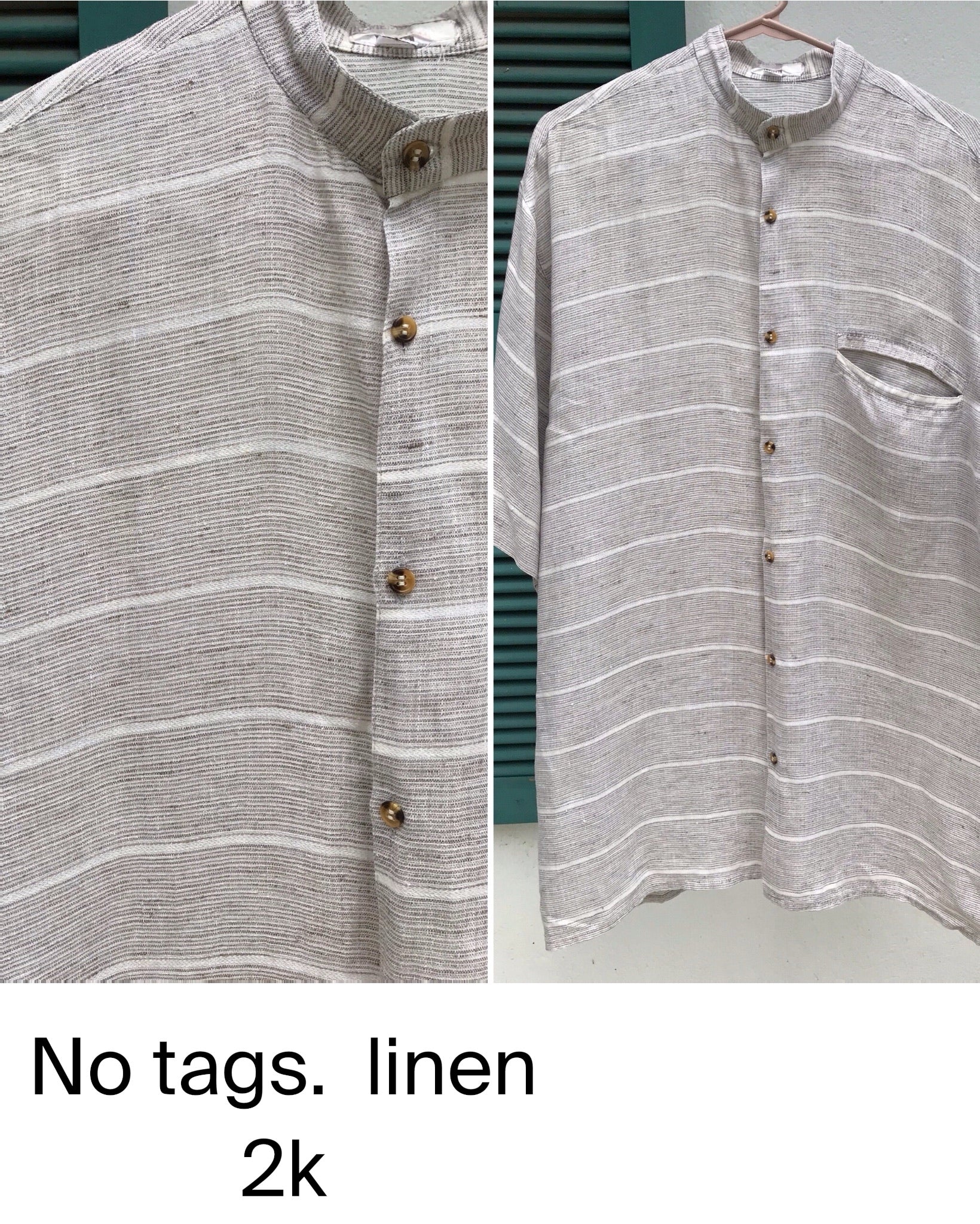 Vintage Linen/Cotton Men's Neutral Stripe Shirt