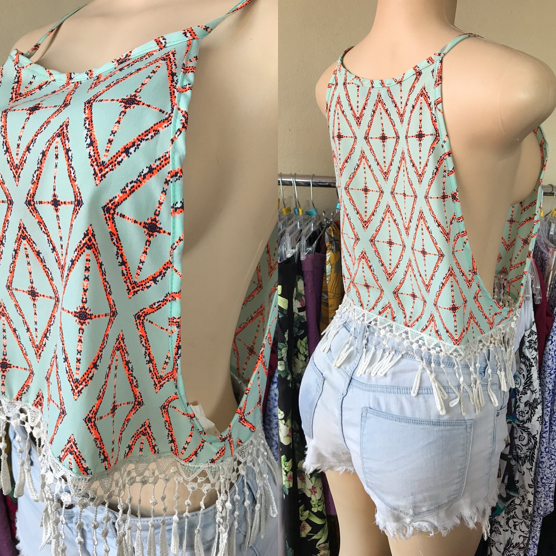 Mint & Neon Sideboob Tassel Top