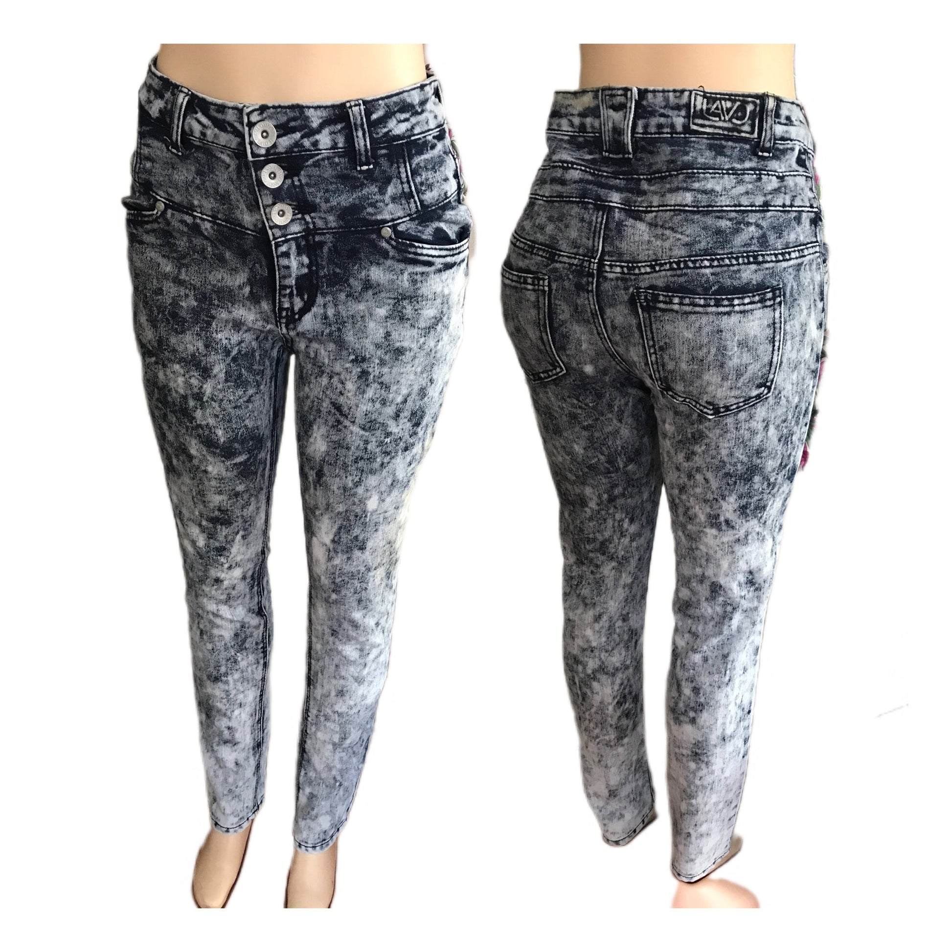 High Waist Acid Wash Jeggings :::