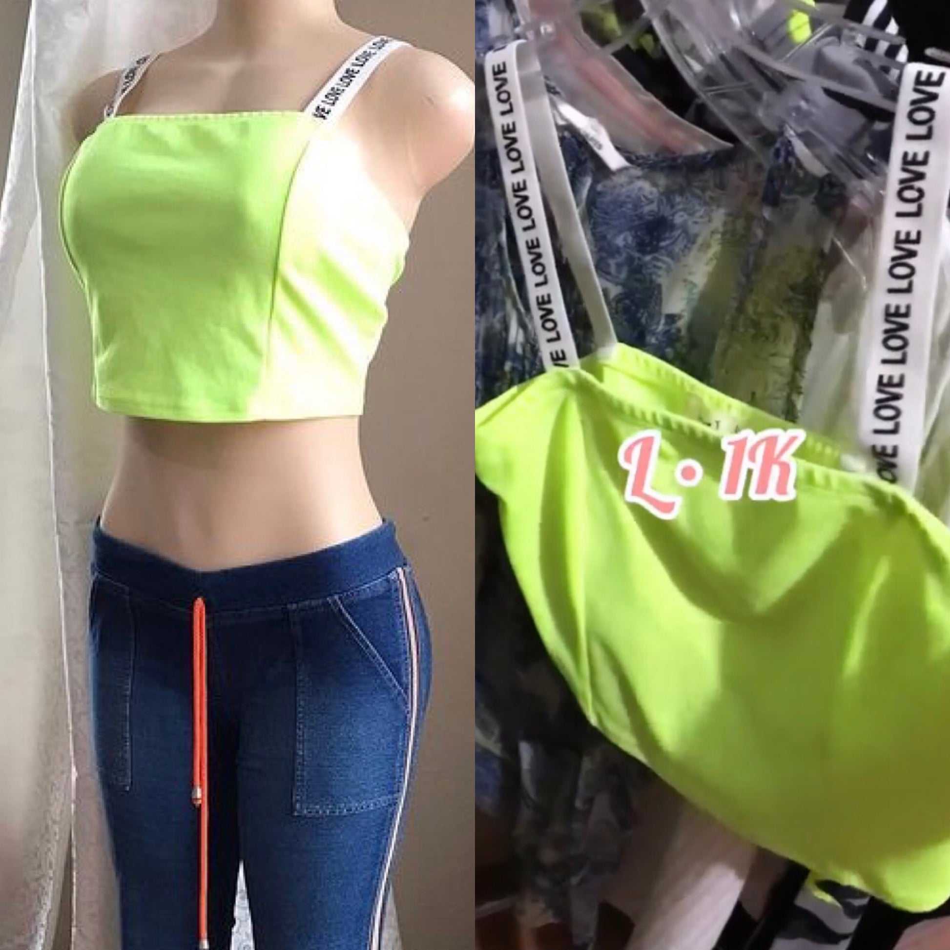 Neon Green LOVE Strap Top - L