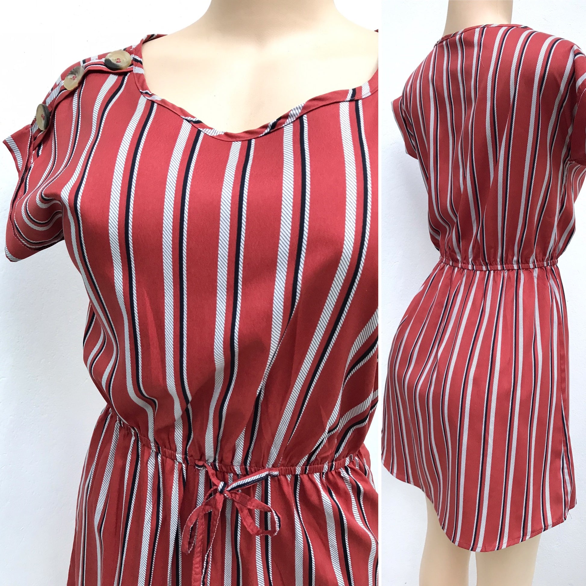 Rust Stripe Sheer Short Sleeve Dress