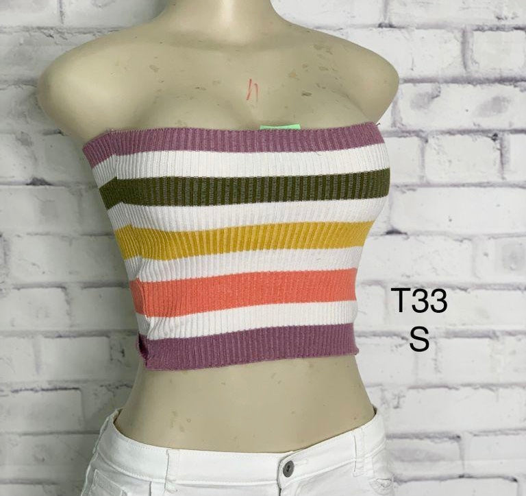 Multicolour Stripe Tube Top Ribbed - S