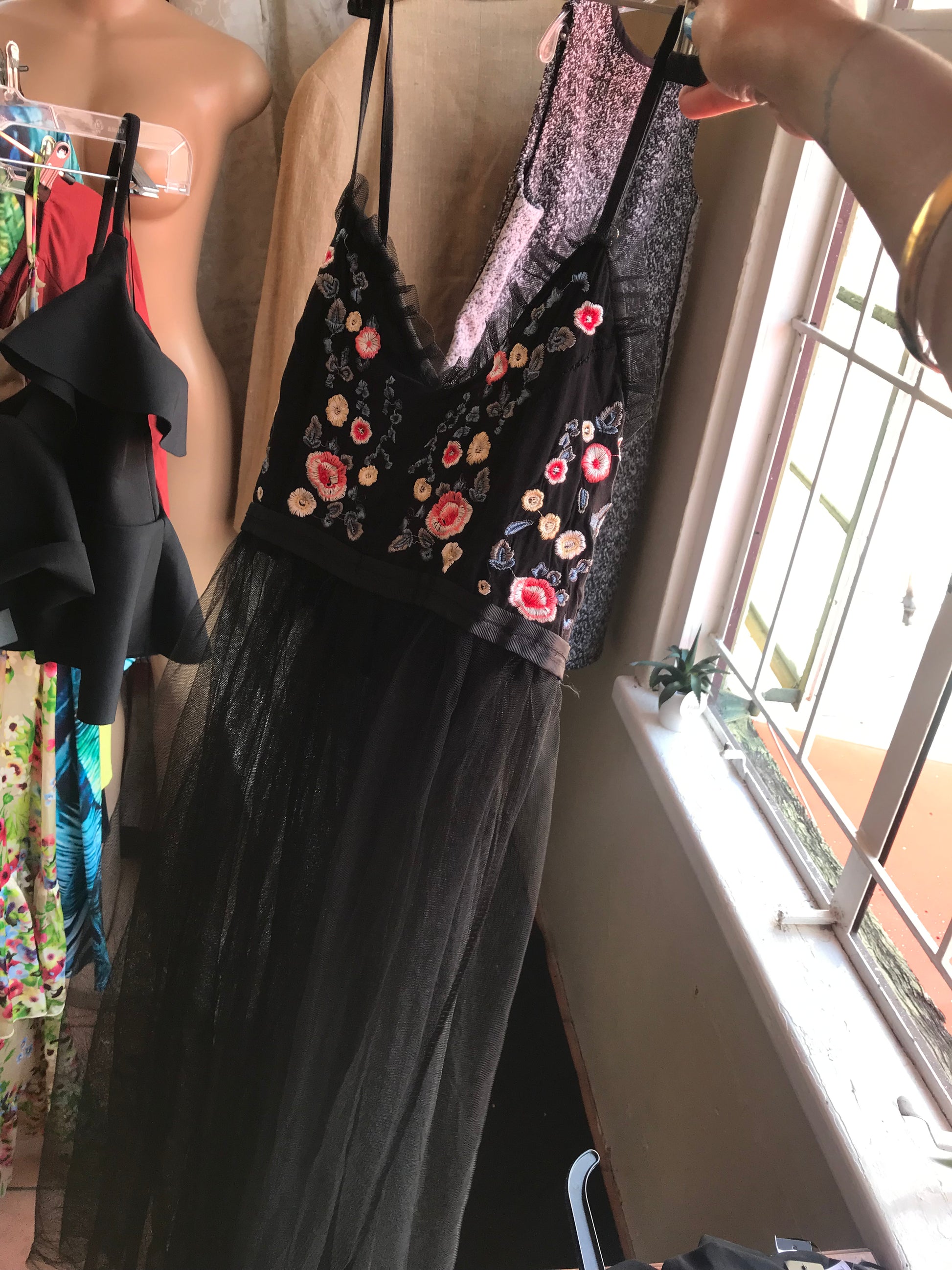 Black mesh embroidery tutu dress