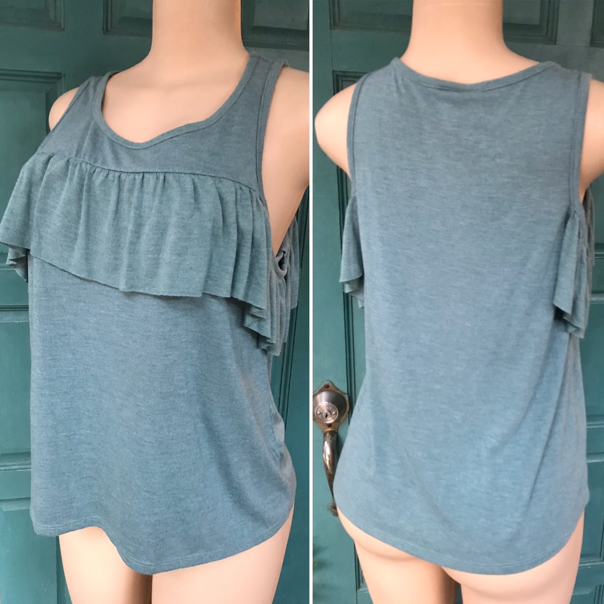 Soft Teal Cold Shoulder Casual Top