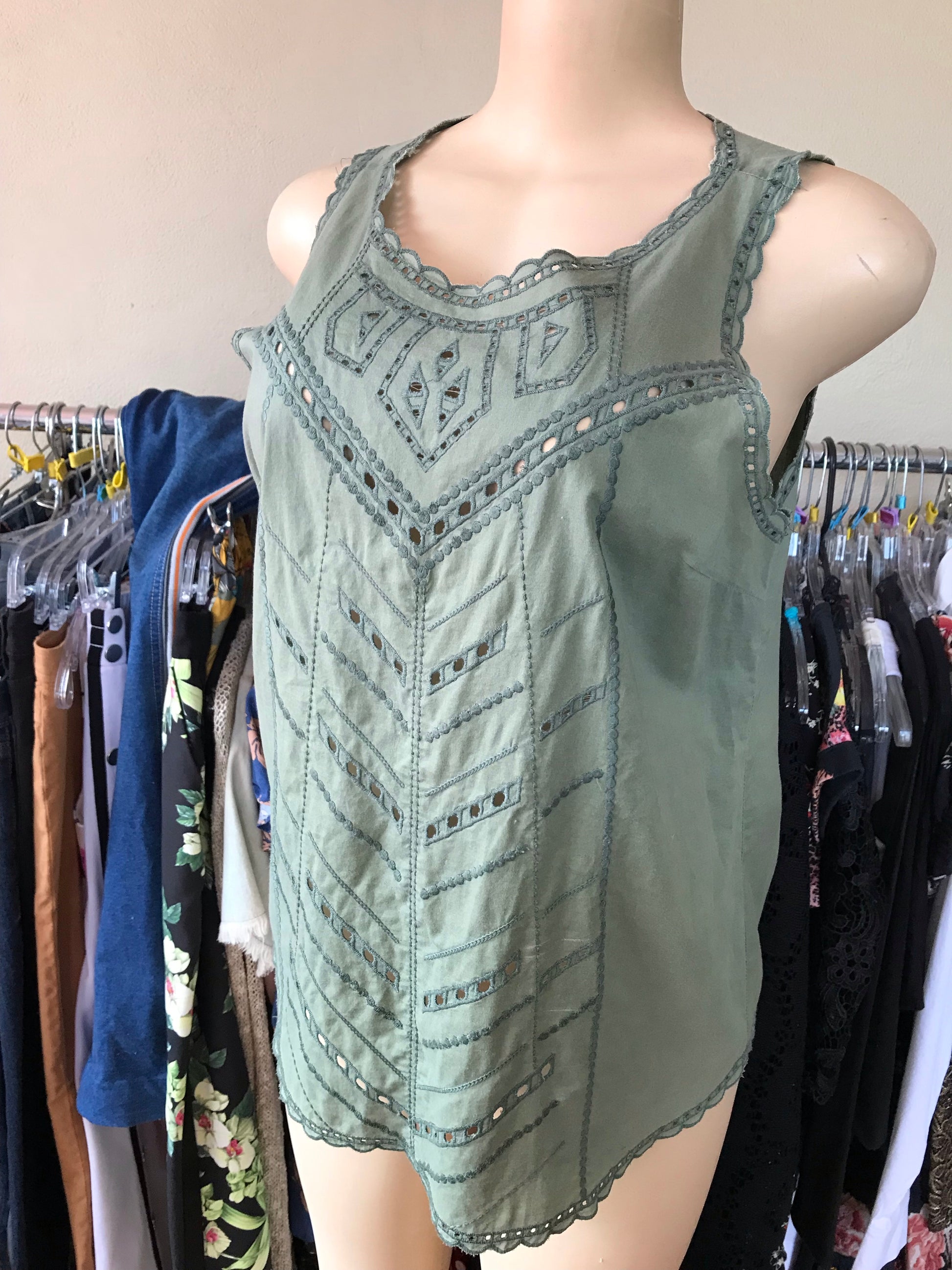 GAP Army Green Eyelet Sleeveless Easy Top