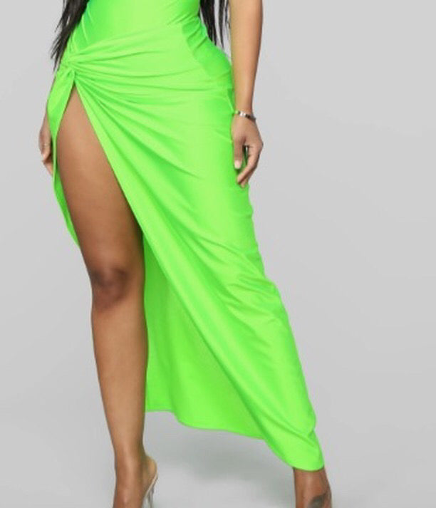 New Fashion Nova Neon Green High Split Maxi Skirt - L